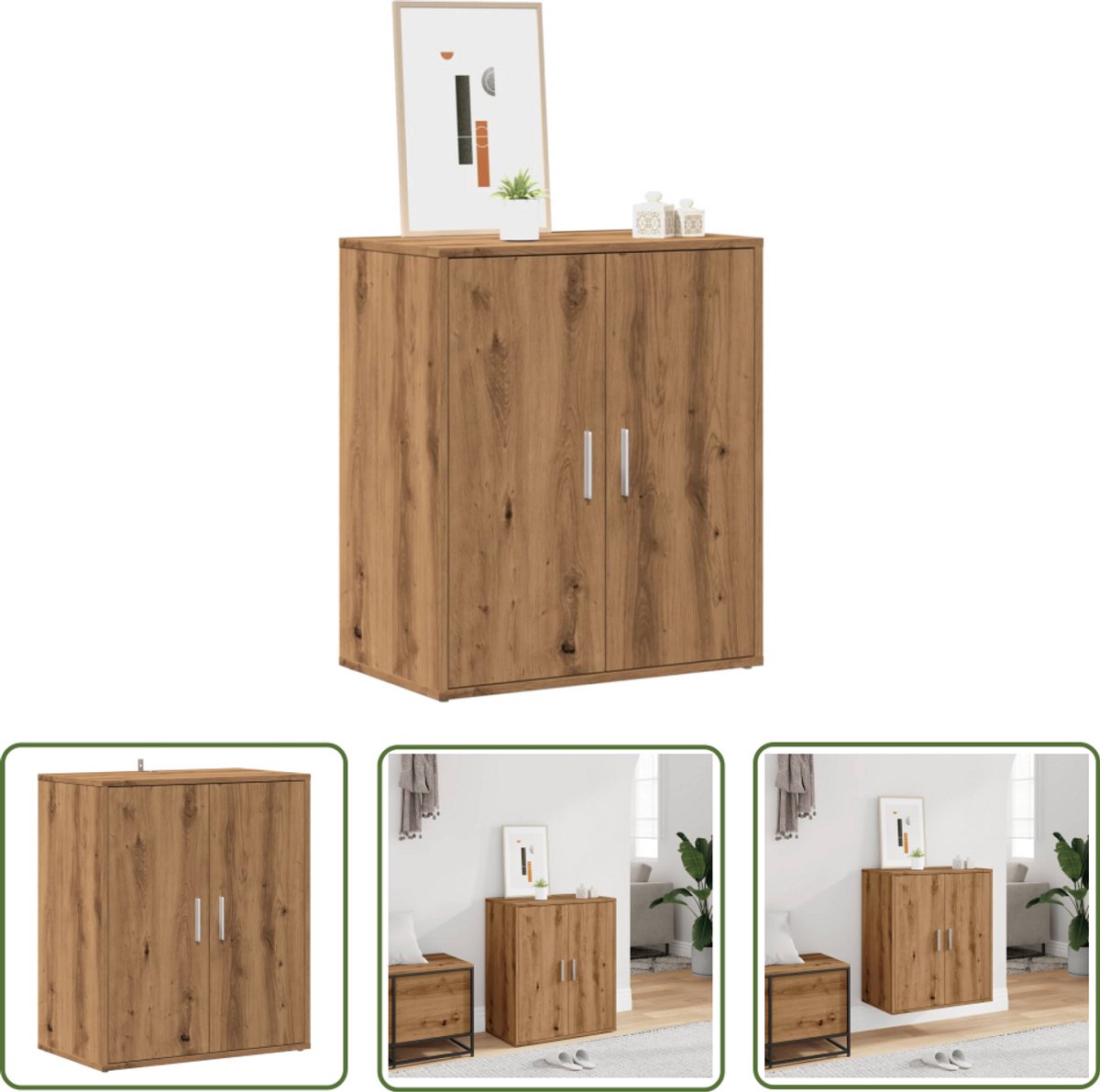 vidaXL Houten Schoenenkast - Schoenenkast - Schoenenkast 60x35x70 cm bewerkt hout artisanaal eikenkleur - Opslagkasten - Bergruimte - Entryway Furniture (8025340320832)