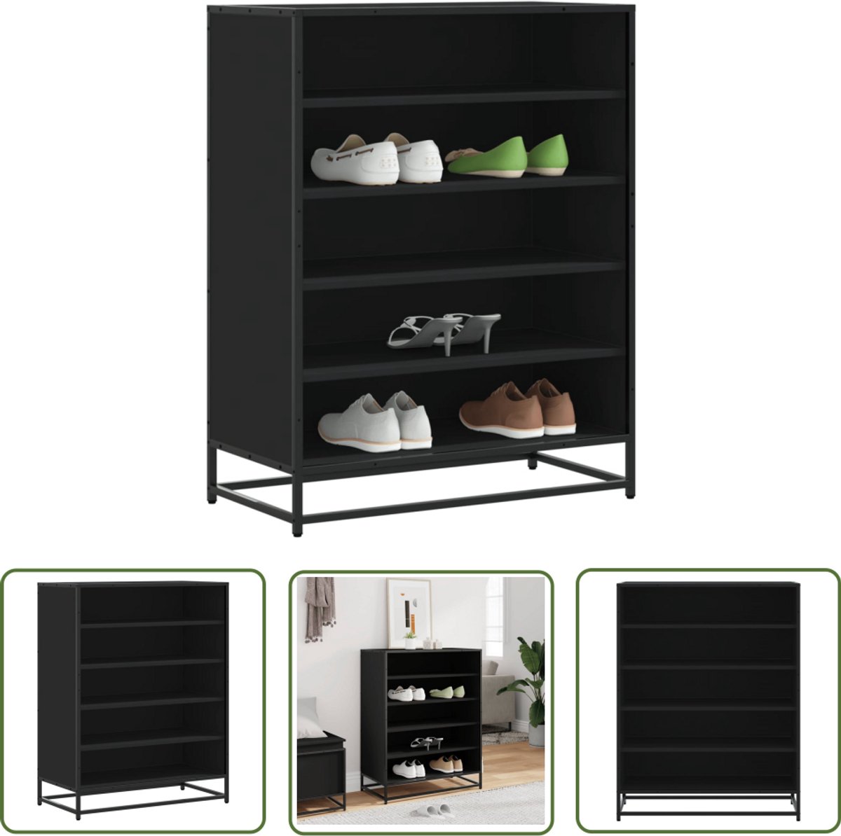 vidaXL Houten Schoenenkast - Schoenenkast - Schoenenkast 75x38x97,5 cm bewerkt hout en metaal zwart - Schoenenopbergers - Entree Kast - Hallenkasten (8025340942348)