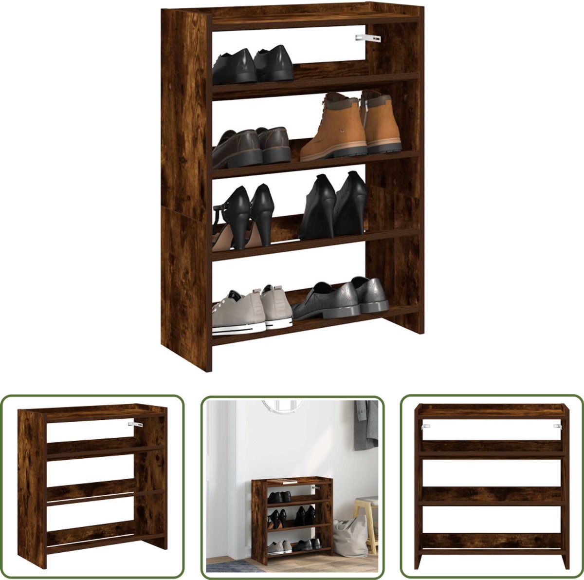 vidaXL Houten Schoenenkast - Schoenenrek - Schoenenrek 60x25x62 cm bewerkt hout gerookt eikenkleurig - Bergruimte Schoenen - Entree Kast - Gang Kast (8028506484942)