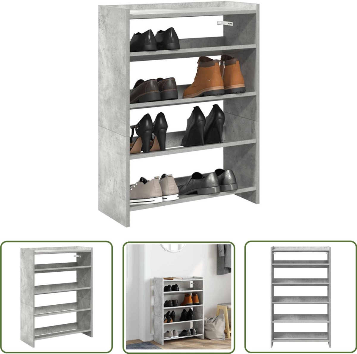 vidaXL Houten Schoenenkast - Schoenenrek - Schoenenrek 60x25x81 cm bewerkt hout betongrijs - Entree Kast - Bergruimte - Organisatie (8025340323833)
