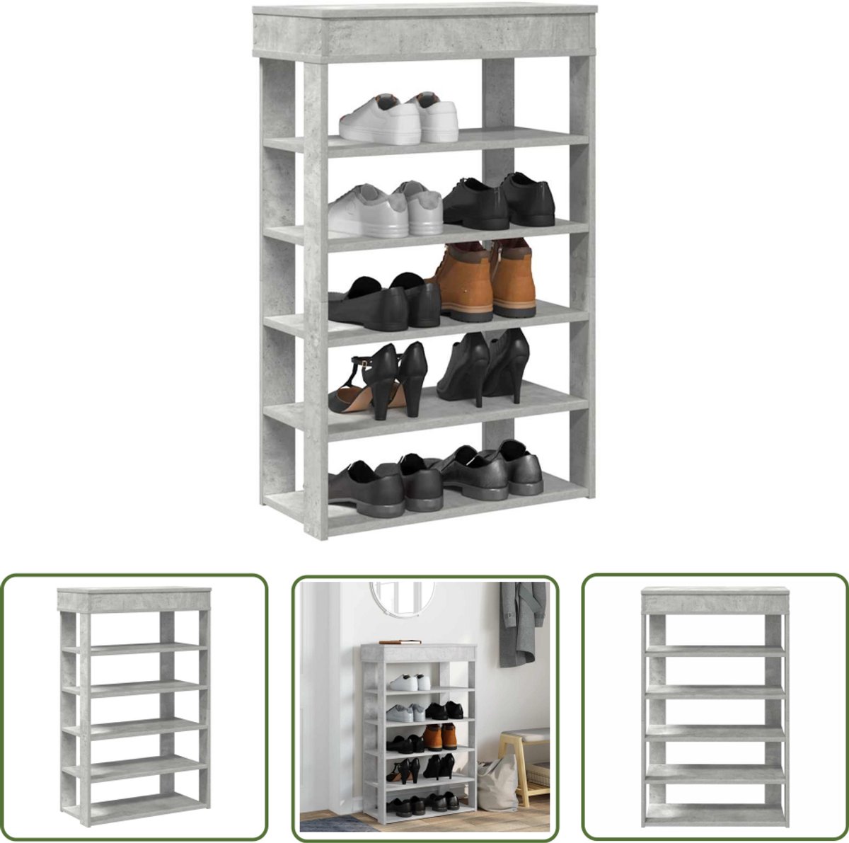 vidaXL Houten Schoenenkast - Schoenenrek - Schoenenrek 60x30x98 cm bewerkt hout betongrijs - Entree Kast - Bergruimte - Organisatie (8025340892513)