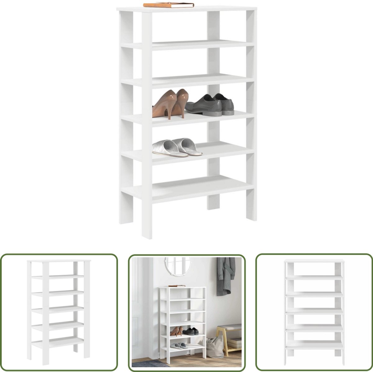 vidaXL Houten Schoenenkast - Schoenenrek - Schoenenrek 61x32x105 cm bewerkt hout wit - Entree Kast - Organisatie - Opslagoplossing (8025340311717)