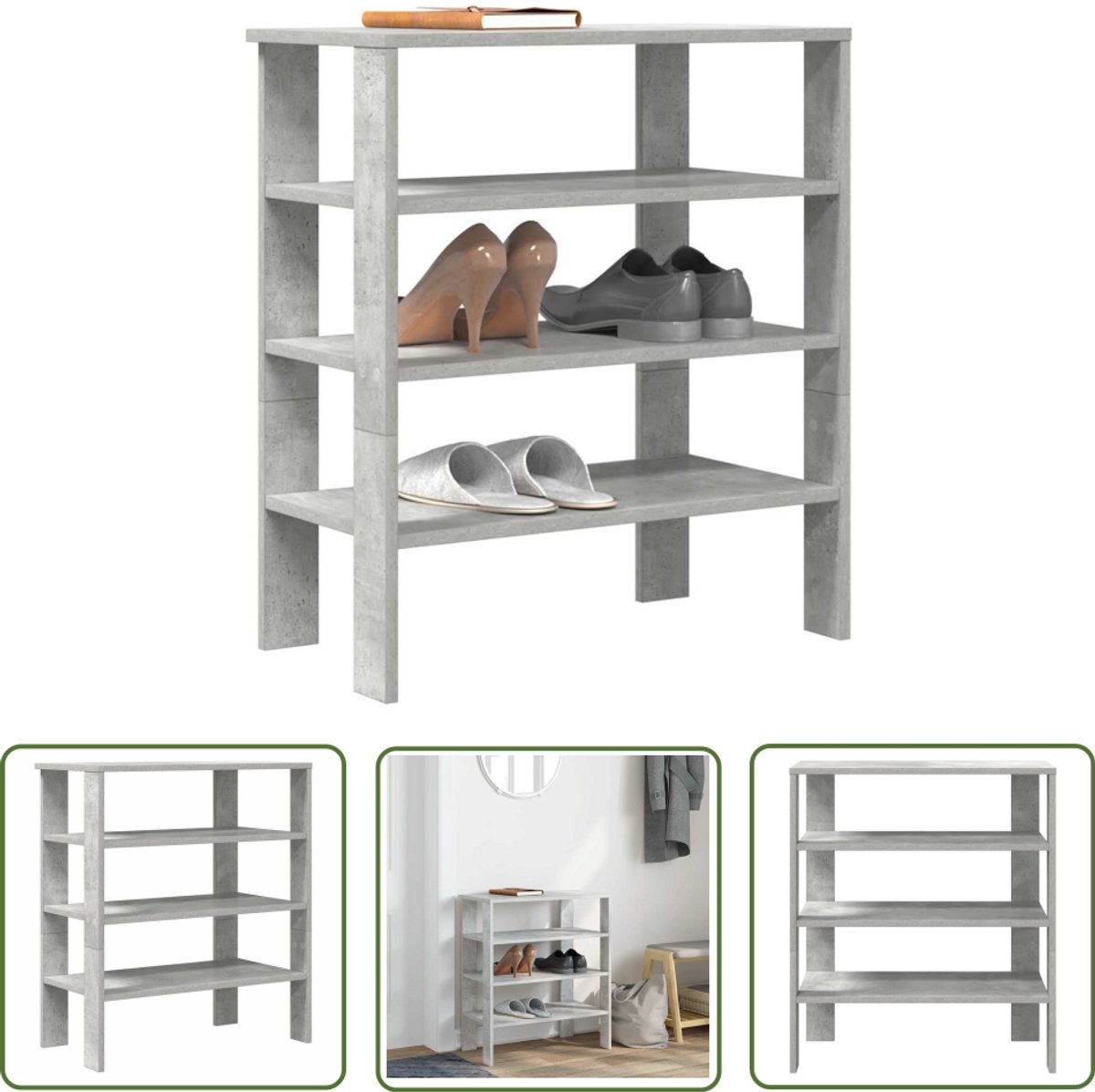 vidaXL Houten Schoenenkast - Schoenenrek - Schoenenrek 61x32x70 cm bewerkt hout betongrijs - Schoenenopbergers - Entryway Furniture - Organisator (8028506496211)