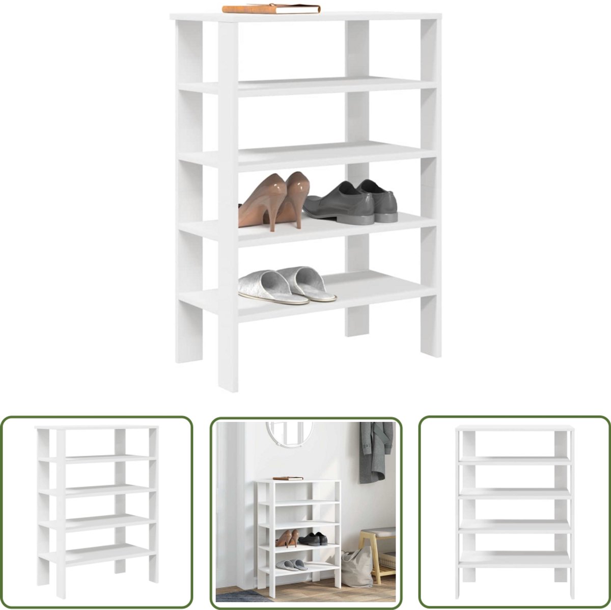 vidaXL Houten Schoenenkast - Schoenenrek - Schoenenrek 61x32x87,5 cm bewerkt hout wit - Opbergplank - Halstandaard - Entryway Furniture (8028506517466)