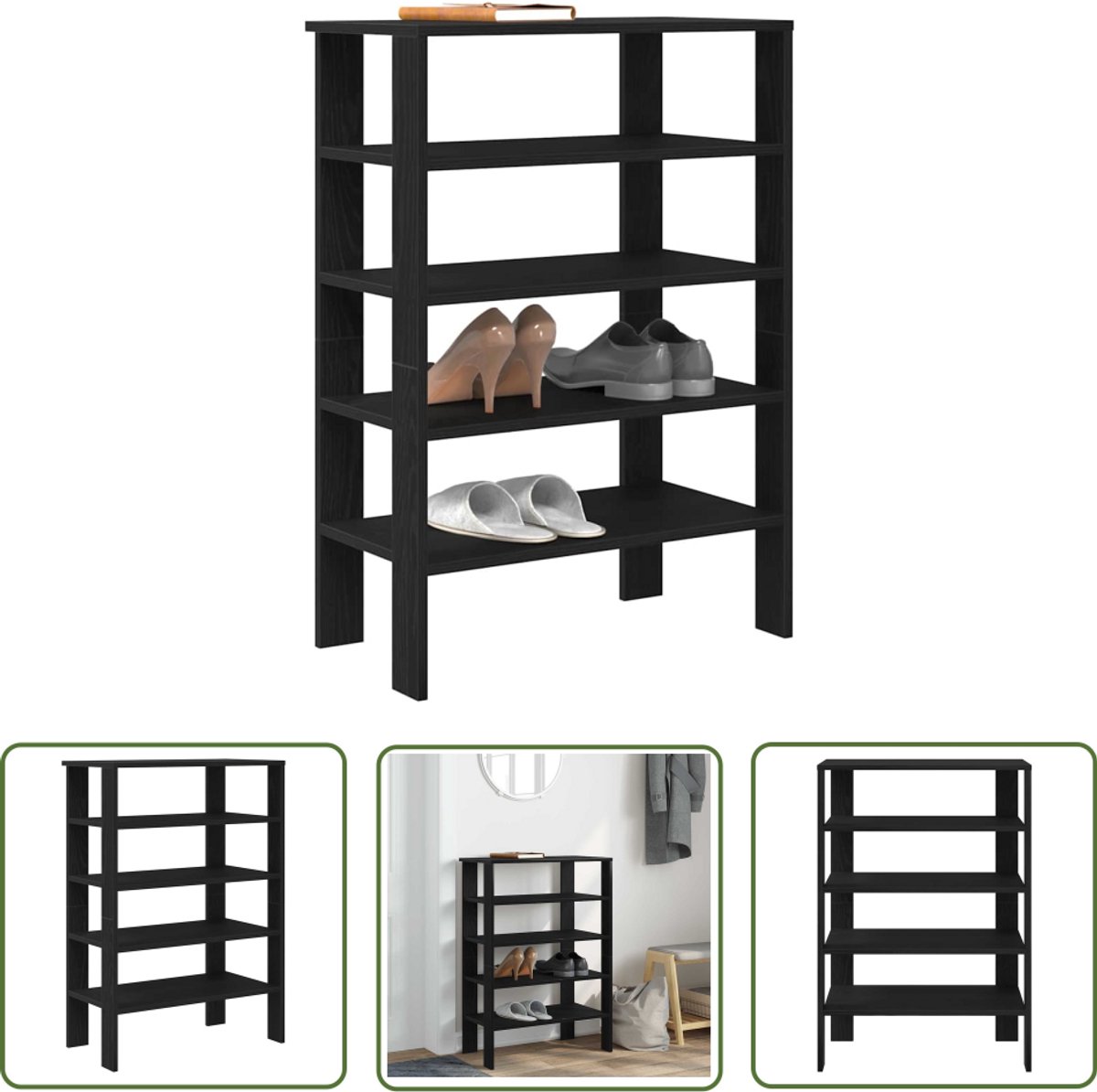 vidaXL Houten Schoenenkast - Schoenenrek - Schoenenrek 61x32x87,5 cm bewerkt hout zwart - Zwarte Schoenenplank - Entree Kast - Gangkast (8017023873698)