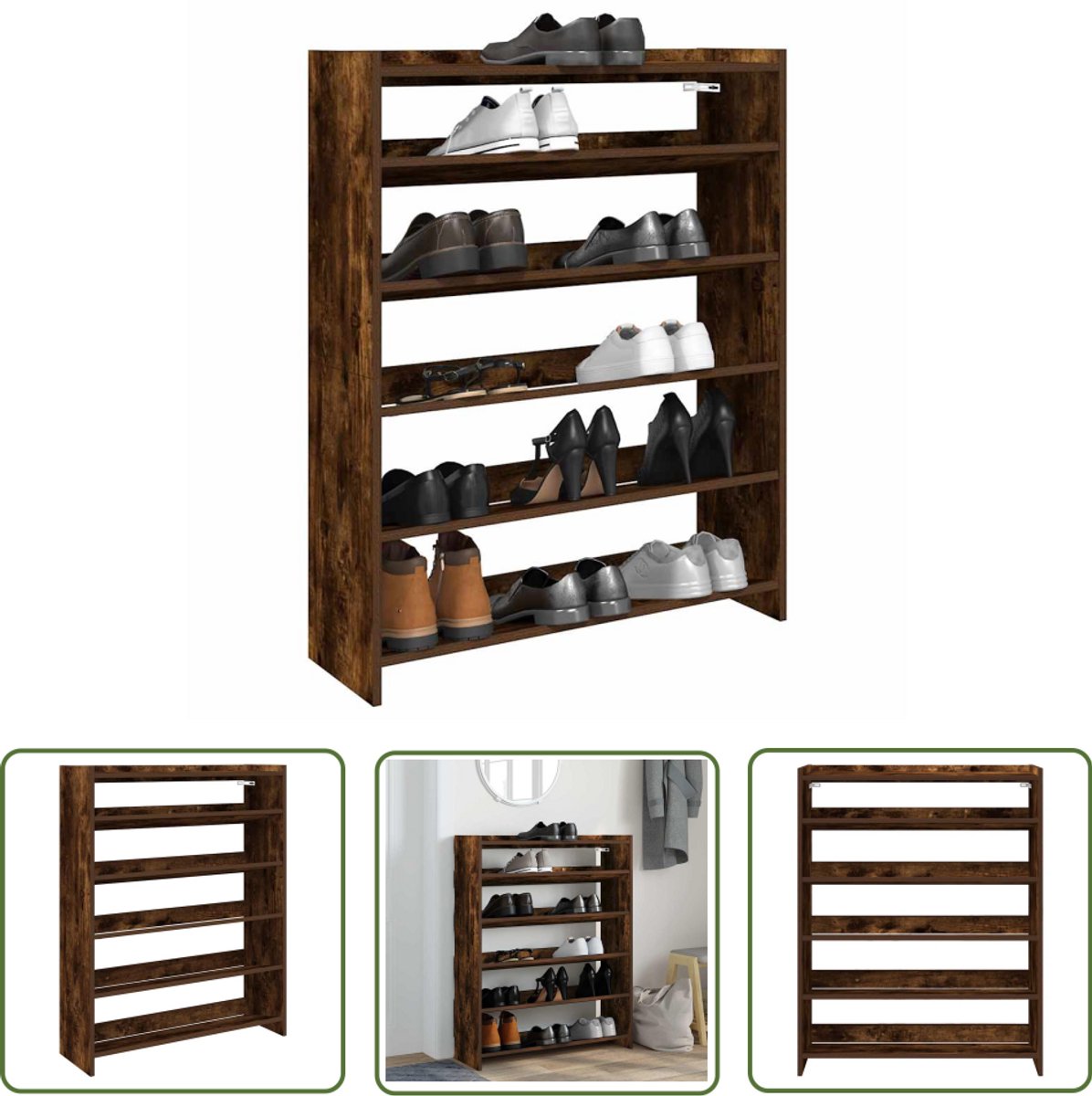 vidaXL Houten Schoenenkast - Schoenenrek - Schoenenrek 80x25x100 cm bewerkt hout gerookt eikenkleurig - Opbergkast Schoenen - Schoenuitlegers - Entryway Furniture (8028506499113)