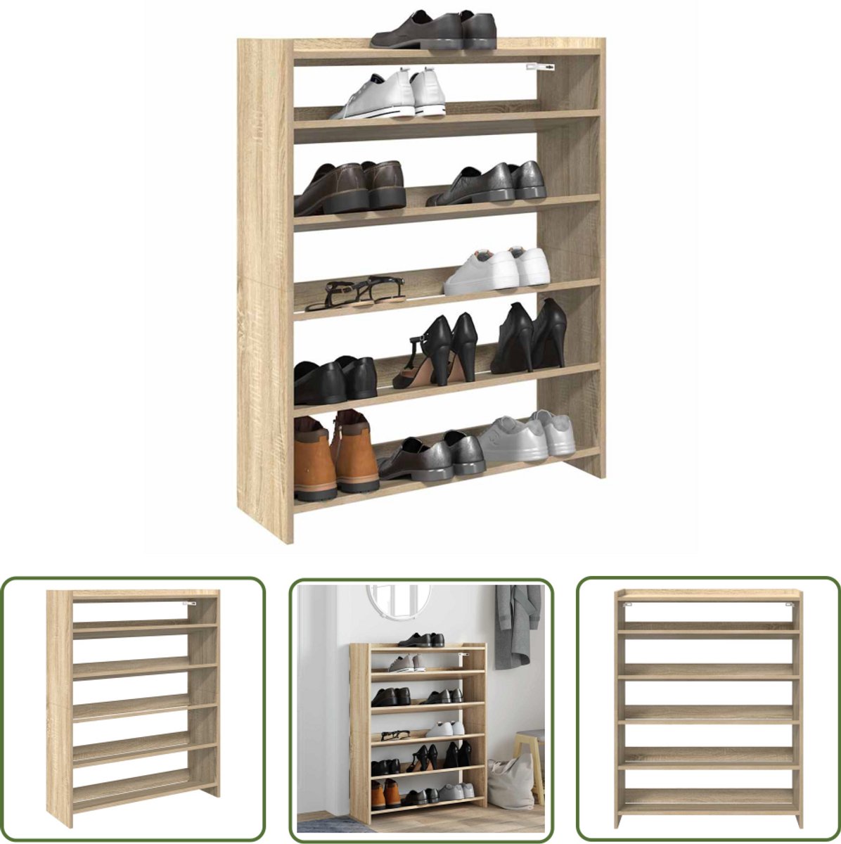 vidaXL Houten Schoenenkast - Schoenenrek - Schoenenrek 80x25x100 cm bewerkt hout sonoma eikenkleurig - Schoenenopbergers - Organisator Schoenen - Entree Kast (8028506497867)