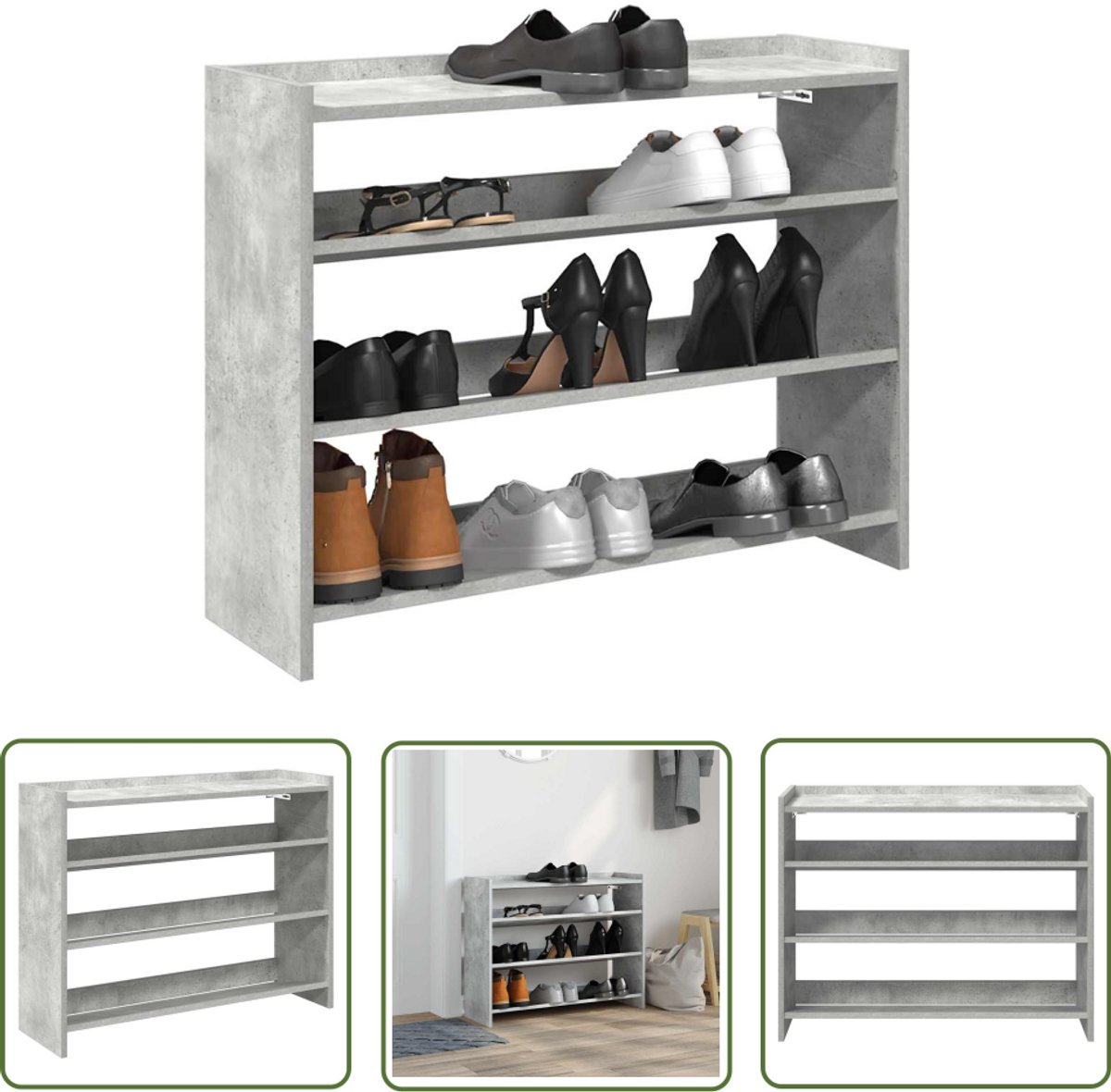 vidaXL Houten Schoenenkast - Schoenenrek - Schoenenrek 80x25x62 cm bewerkt hout betongrijs - Entree Kast - Gang Kast - Schoenenopbergers (8012520126322)