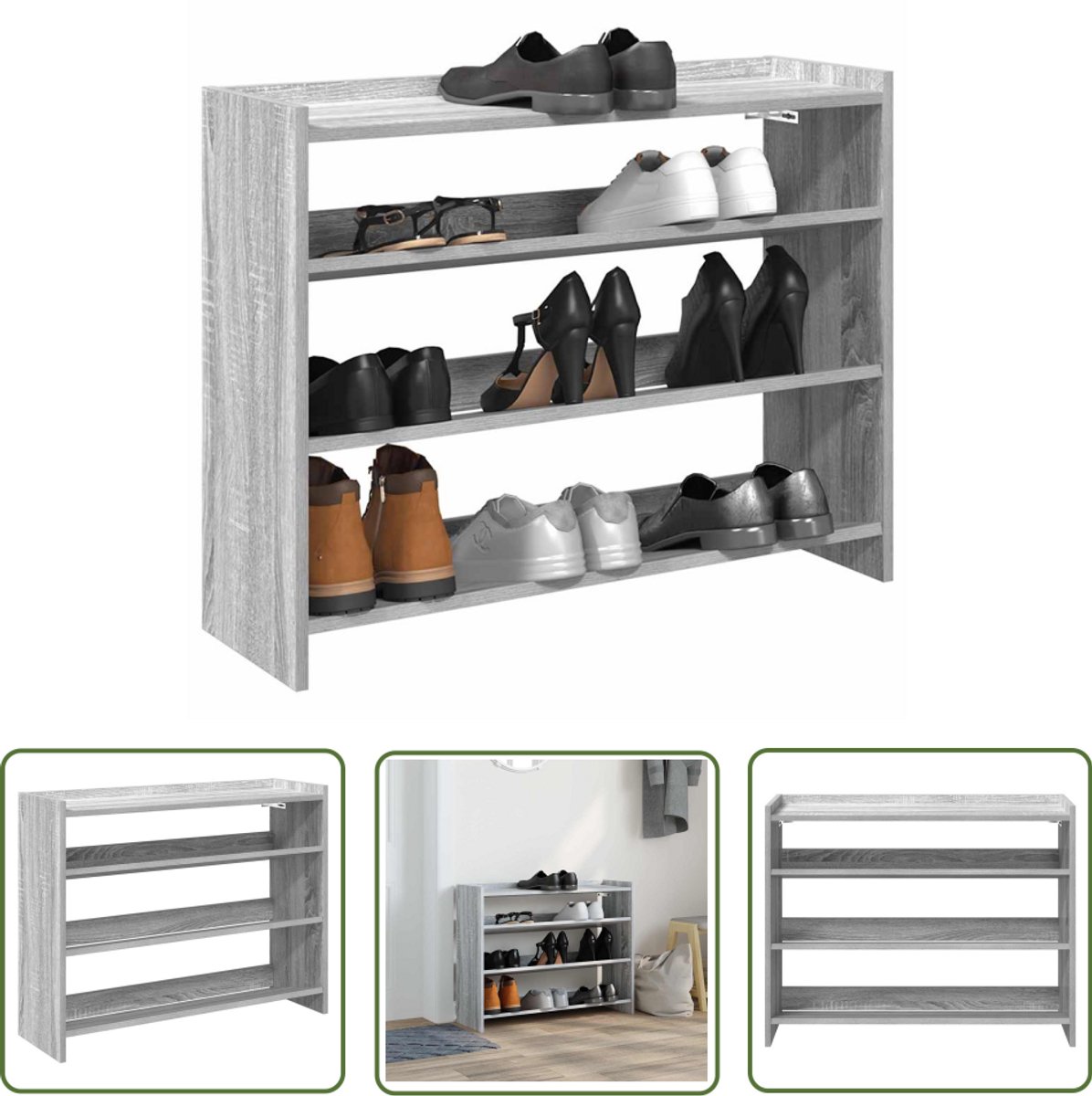 vidaXL Houten Schoenenkast - Schoenenrek - Schoenenrek 80x25x62 cm bewerkt hout grijs sonoma eikenkleur - Schoenen Organisatie - Opbergruimte - Entree Kast (8025340296229)