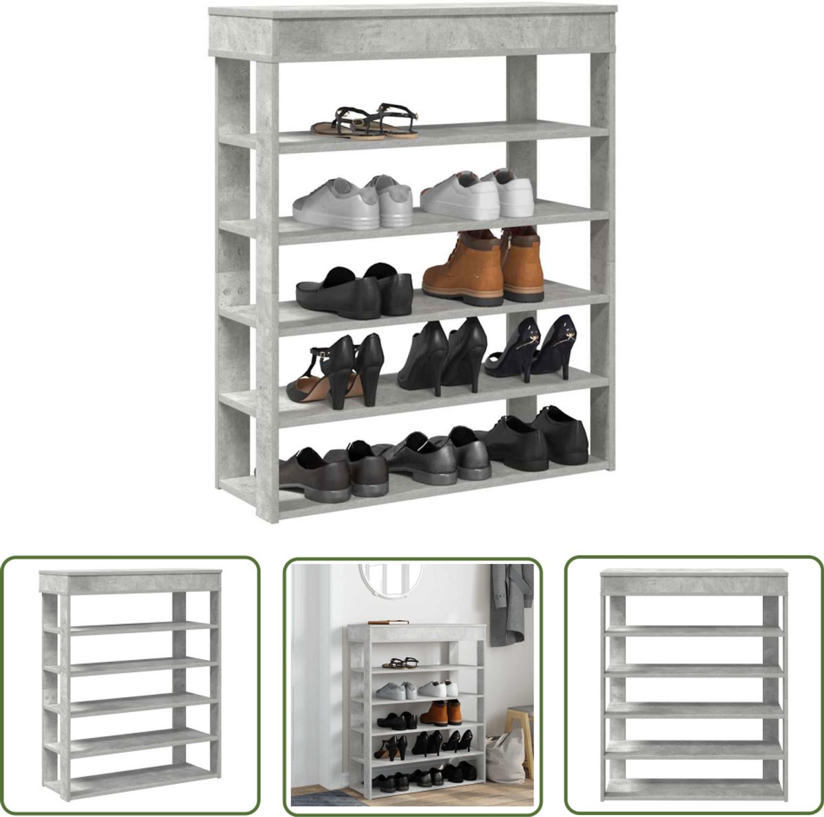 vidaXL Houten Schoenenkast - Schoenenrek - Schoenenrek 80x30x98 cm bewerkt hout betongrijs - Entree Kast - Bergruimte - Organisatie (8028506511990)