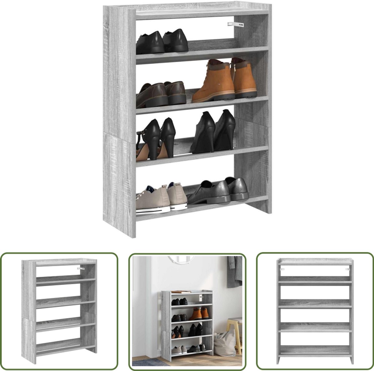 vidaXL Houten Schoenenrek - Schoenenrek - Schoenenrek 60x25x81 cm bewerkt hout grijs sonoma eikenkleurig - Grijze Schoenenkast - Schoenenopbergers - Entryway Furniture (8025340323901)
