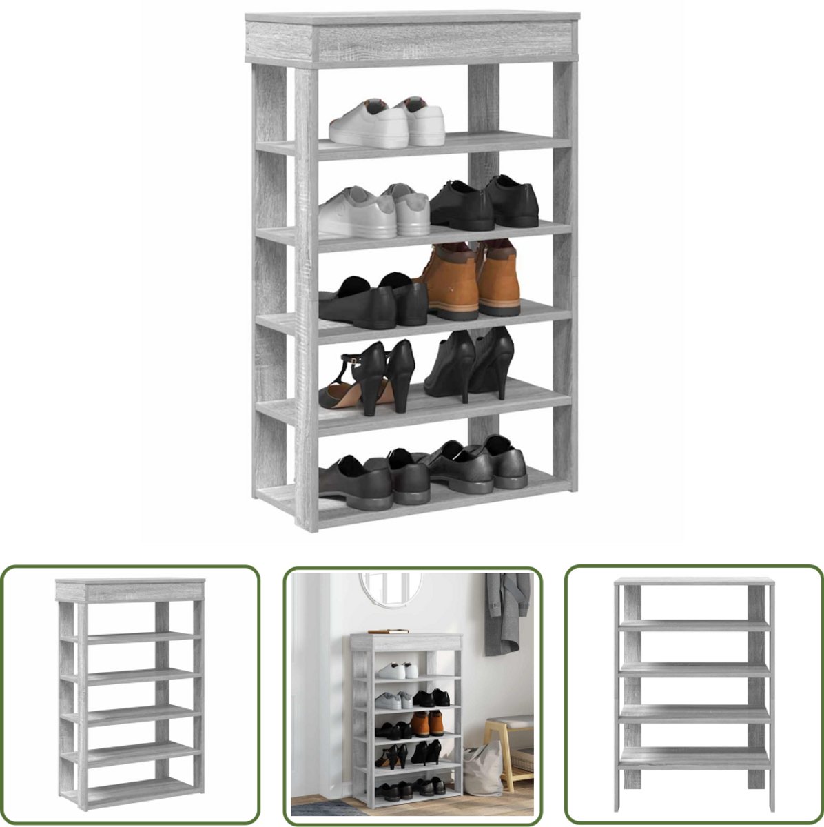 vidaXL Houten Schoenenrek - Schoenenrek - Schoenenrek 60x30x98 cm bewerkt hout grijs sonoma - Grijze Schoenenkast - Schoenenopbergers - Entree Kast (8028506489411)