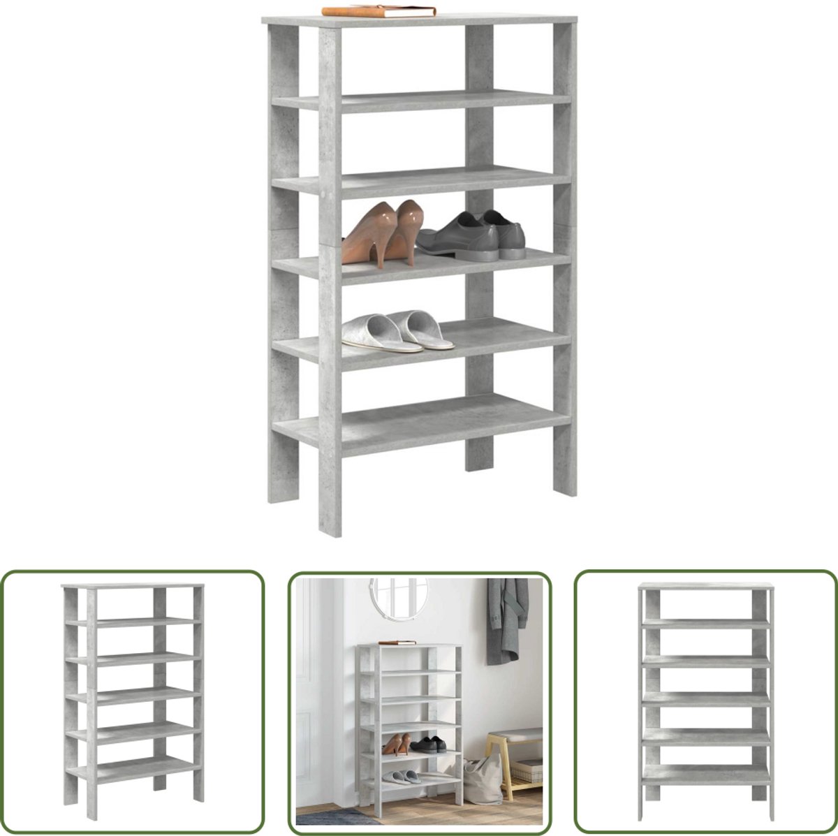vidaXL Houten Schoenenrek - Schoenenrek - Schoenenrek 61x32x105 cm bewerkt hout betongrijs - Schoenenopbergers - Entree Meubel - Gang Meubel (8025340889872)