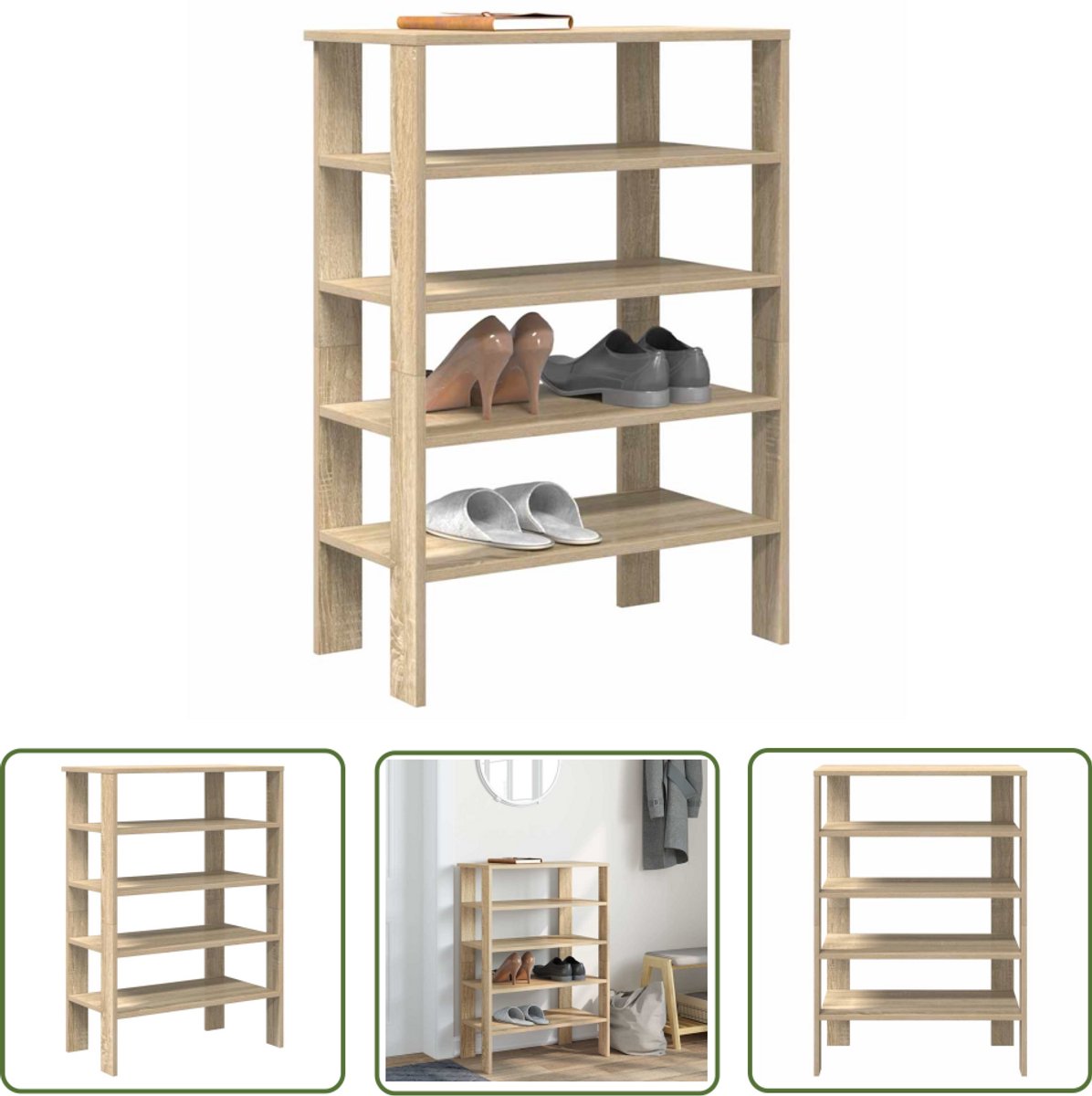 vidaXL Houten Schoenenrek - Schoenenrek - Schoenenrek 61x32x87,5 cm bewerkt hout sonoma eikenkleurig - Schoenenkast - Entree Kast - Organisatie (8028506518982)