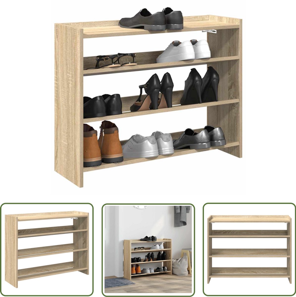 vidaXL Houten Schoenenrek - Schoenenrek - Schoenenrek 80x25x62 cm bewerkt hout sonoma eikenkleurig - Schoenenopbergers - Organisator Schoenen - Entree Kast (8028506413553)