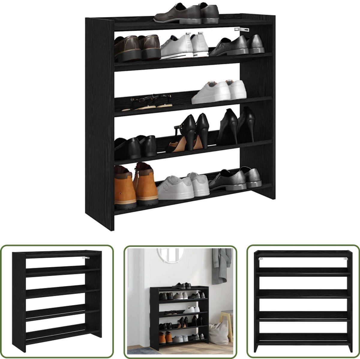 vidaXL Houten Schoenenrek - Schoenenrek - Schoenenrek 80x25x81 cm bewerkt hout zwart - Schoenenkast - Entree Kast - Gang Kast (8025340323109)