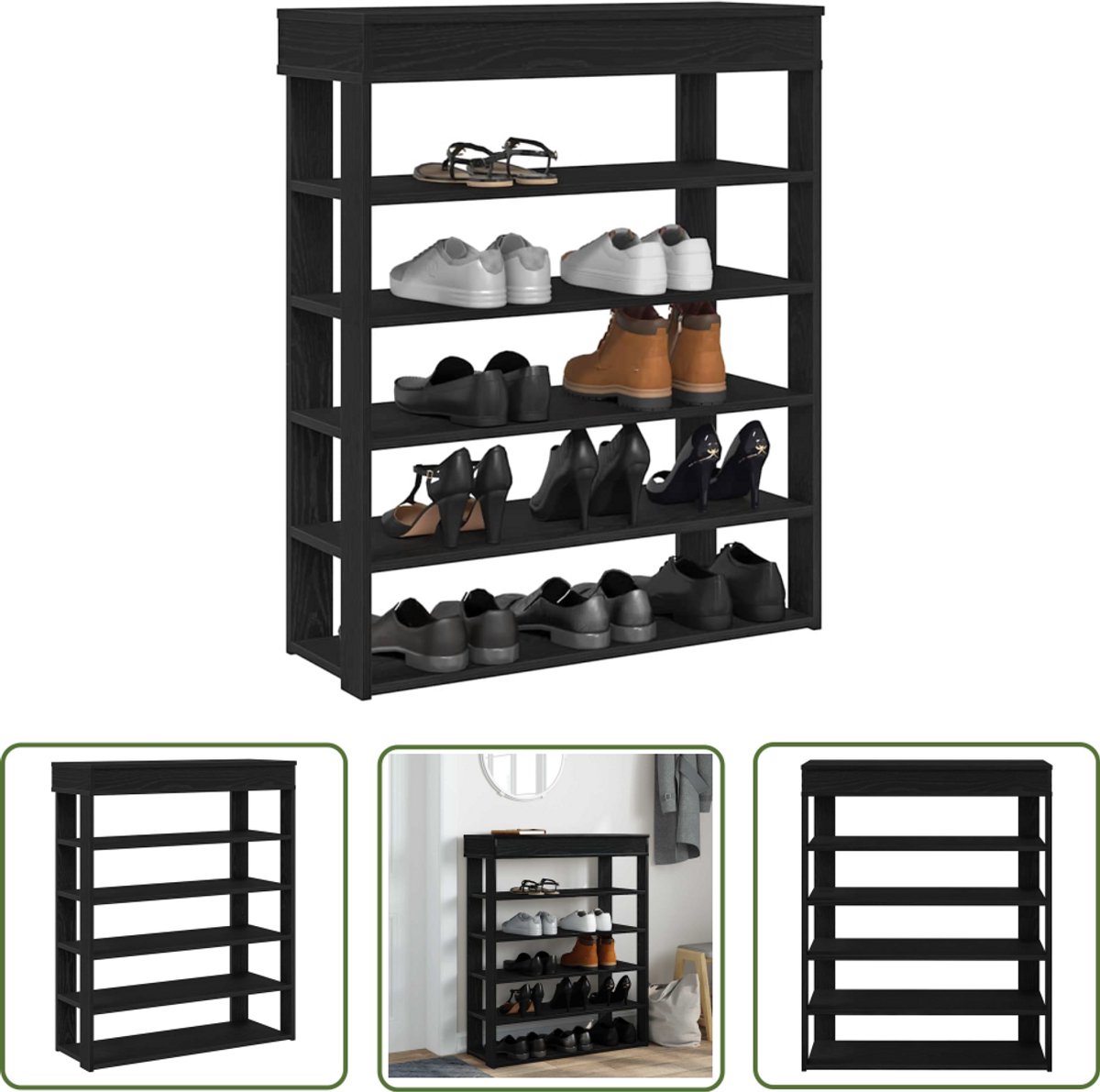 vidaXL Houten Schoenenrek - Schoenenrek - Schoenenrek 80x30x98 cm bewerkt hout zwart - Schoenen Organisatie - Entree Kast - Gang Kast (8025340335577)