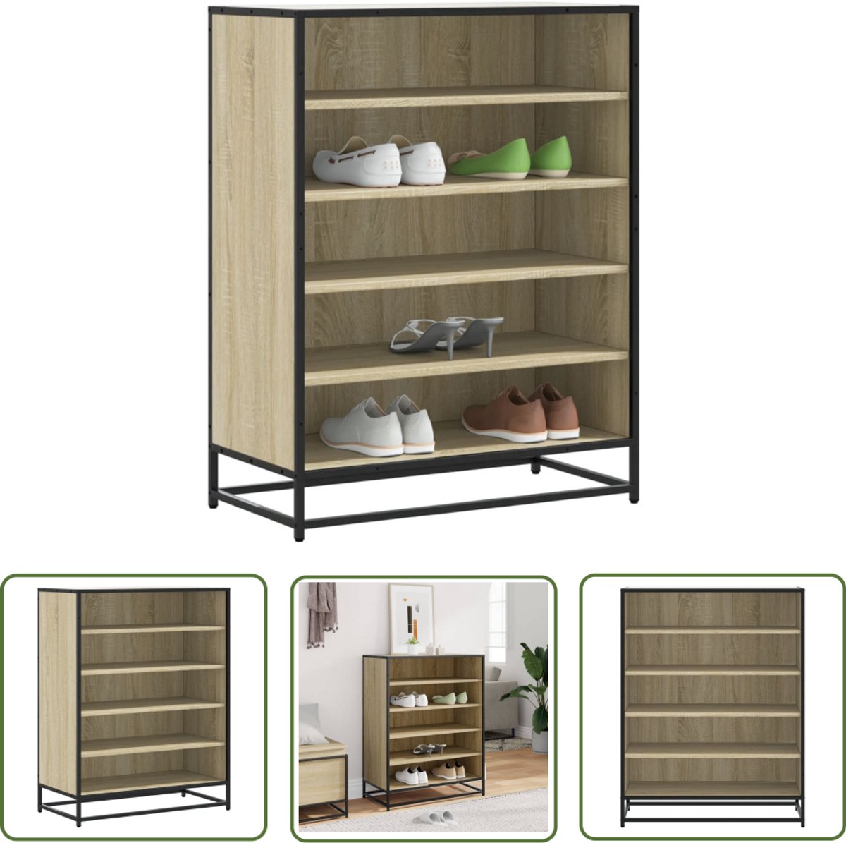 vidaXL Opbergkast - Schoenenkast - Schoenenkast 75x38x97,5 cm bewerkt hout en metaal sonoma eiken - Schoenuitlegers - Entree - Hal (8025340368070)