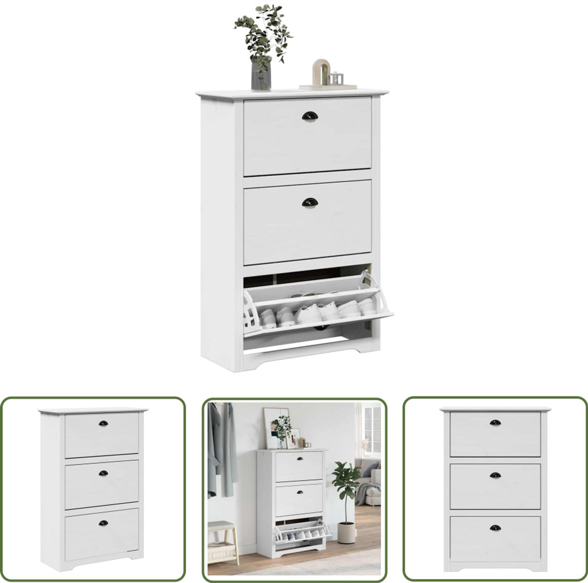 vidaXL Schoenen Kast - Schoenenrek - Schoenenrek BODO 80x35x118 cm wit - Houten Schoenenrek - Garderobe - Bergruimte (8017023878419)