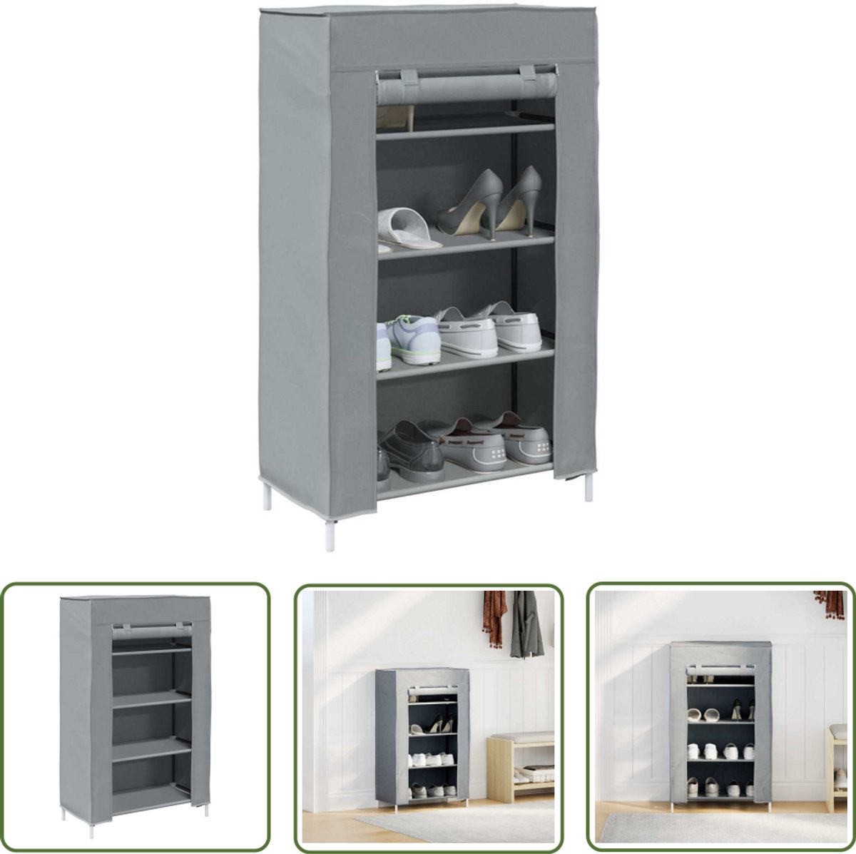 vidaXL Schoenen Organizer - Schoenenkast - Schoenenkast 60,5x30x97 cm vliesvlies grijs - Schoenenrek - Opbergkast - Entree Kast (8025341010565)