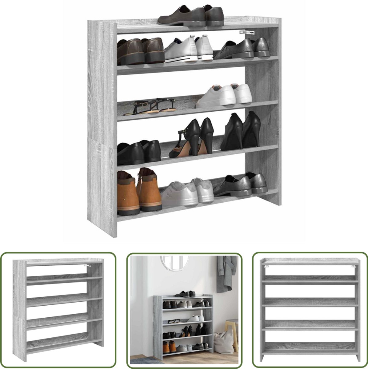 vidaXL Schoenen Rek - Schoenenkast - Schoenenrek 80x25x81 cm bewerkt hout grijs sonoma eikenkleur - Opbergkast - Houten Schoenenkast - Grijze Schoenenkast (8025340323512)