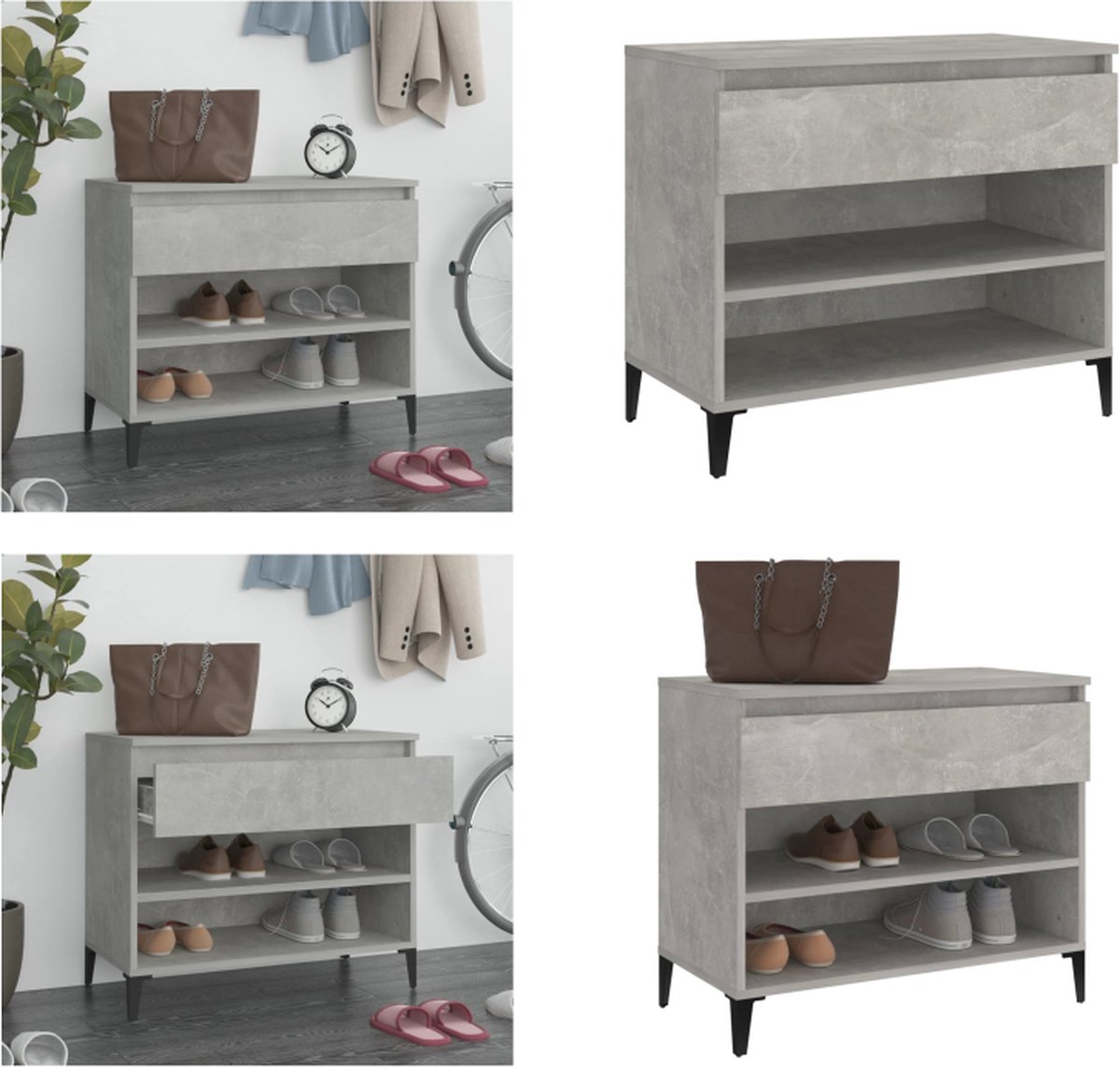 vidaXL - Schoenenkast - 70x36x60 - cm - bewerkt - hout - betongrijs (8720287224488)