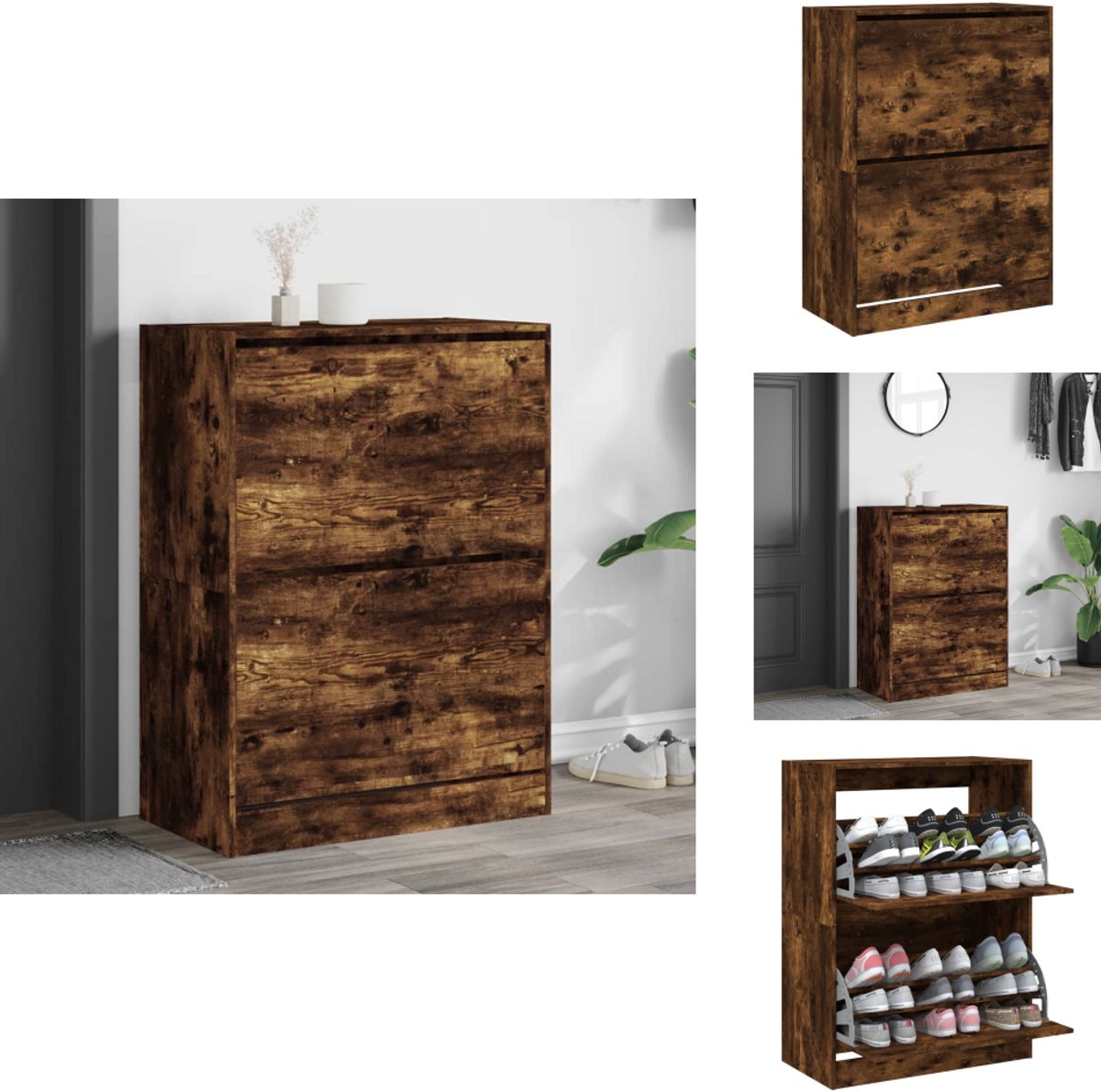 vidaXL Schoenenkast - Schoenenkasten - Schoenenrek - Schoenen Kast - Schoenenkast met 2 klaplades 80x42x108 cm gerookt eikenkleurig (8099232167492)