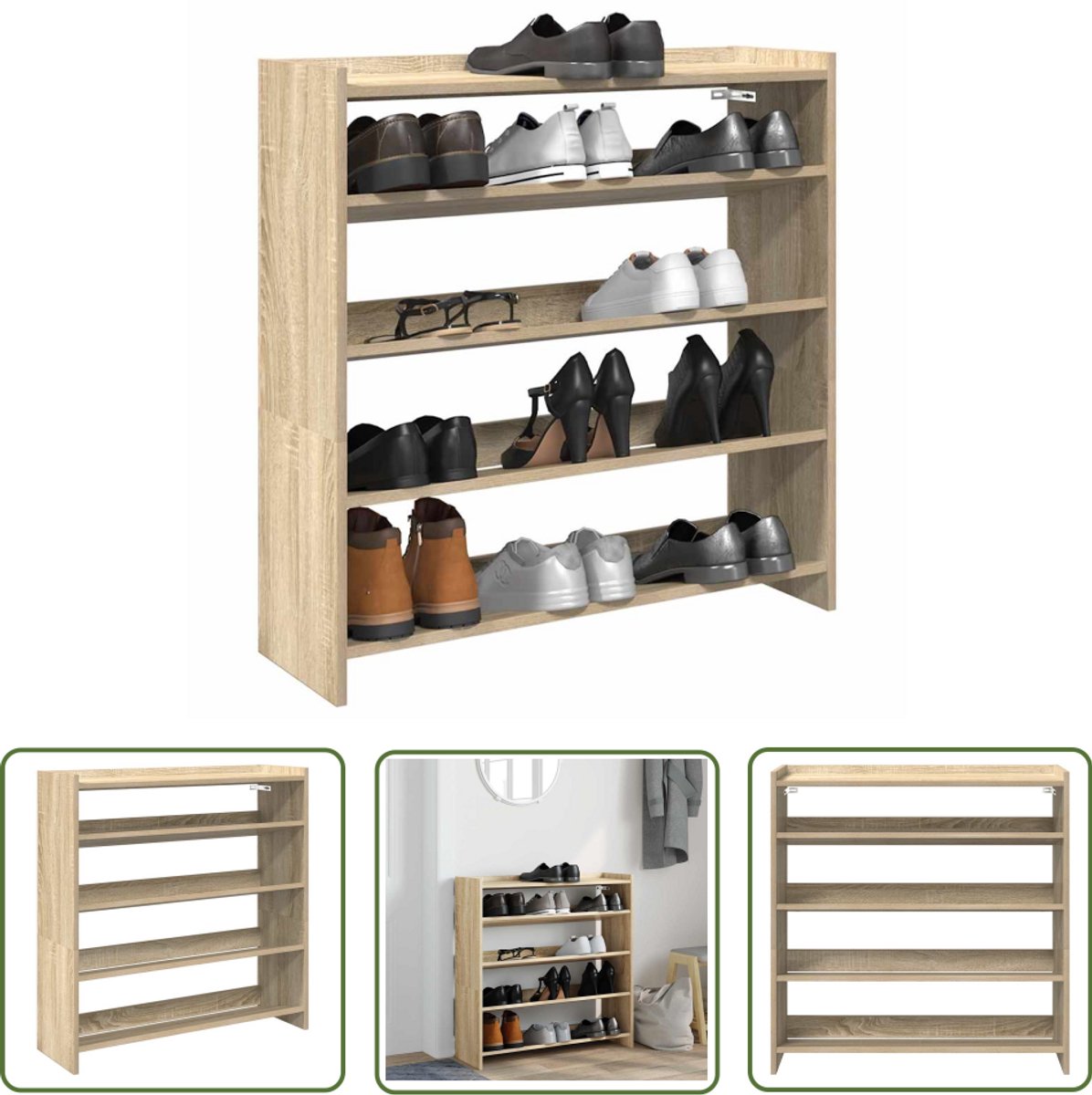 vidaXL Schoenenkast - Schoenenrek - Schoenenrek 80x25x81 cm bewerkt hout sonoma eikenkleurig - Opbergruimte - Houten Schoenenrek - Sonoma Eiken (8025340899208)