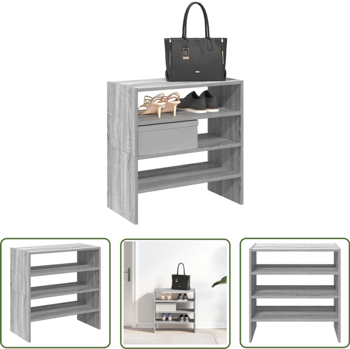 vidaXL Schoenenkast - Schoenenrek - Schoenenrekken 2 st stapelbaar 60x30x30,5 cm grijs sonoma eiken - Opbergruimte - Houten Schoenenrek - Grijze Schoenenkast (8012520137786)