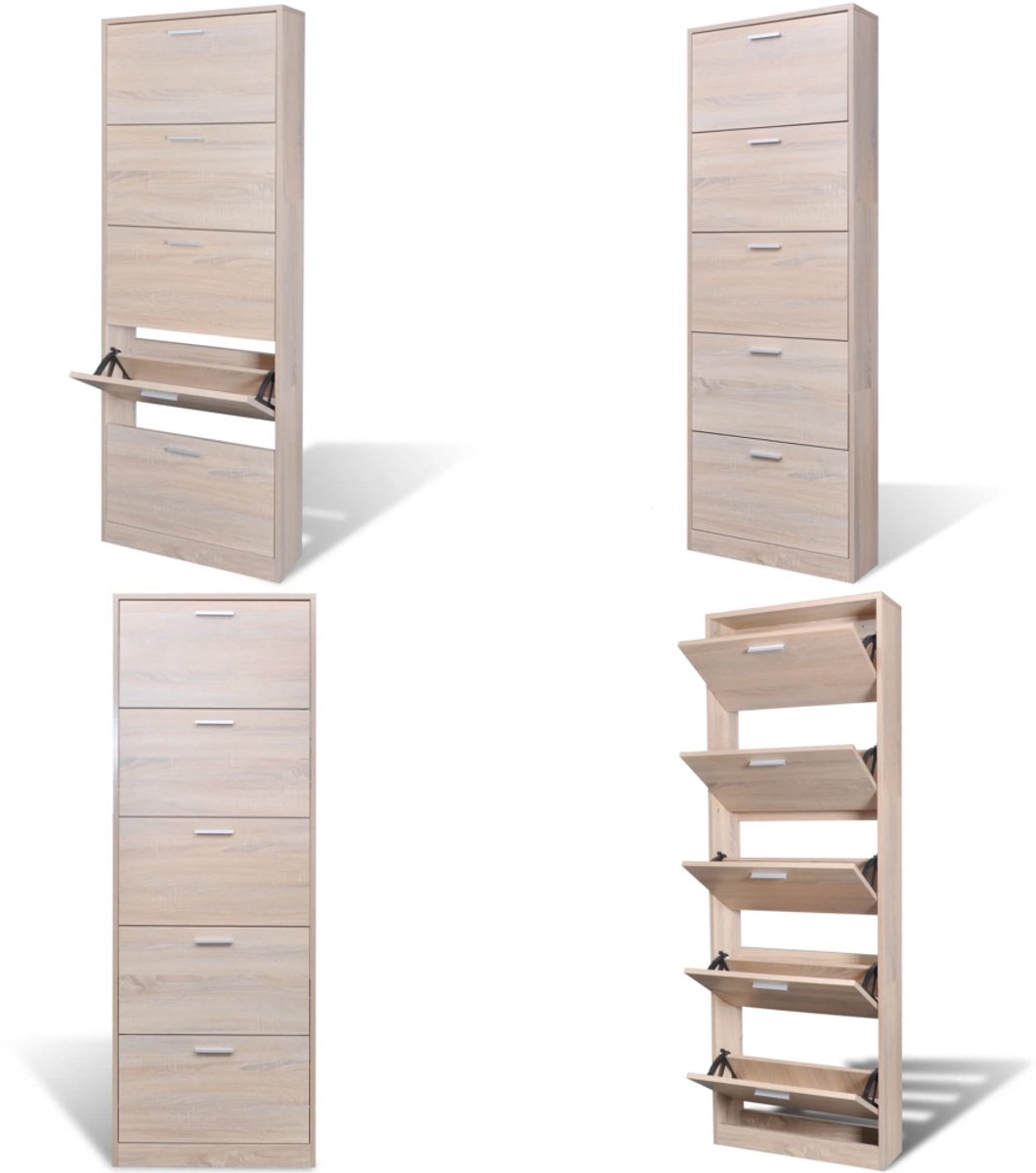 vidaXL Schoenenkast hout met 5 opbergvakken eiken-look - Houten Schoenenkast - Houten Schoenenkasten - Schoenenkast - Schoenenkasten (8222034687480)