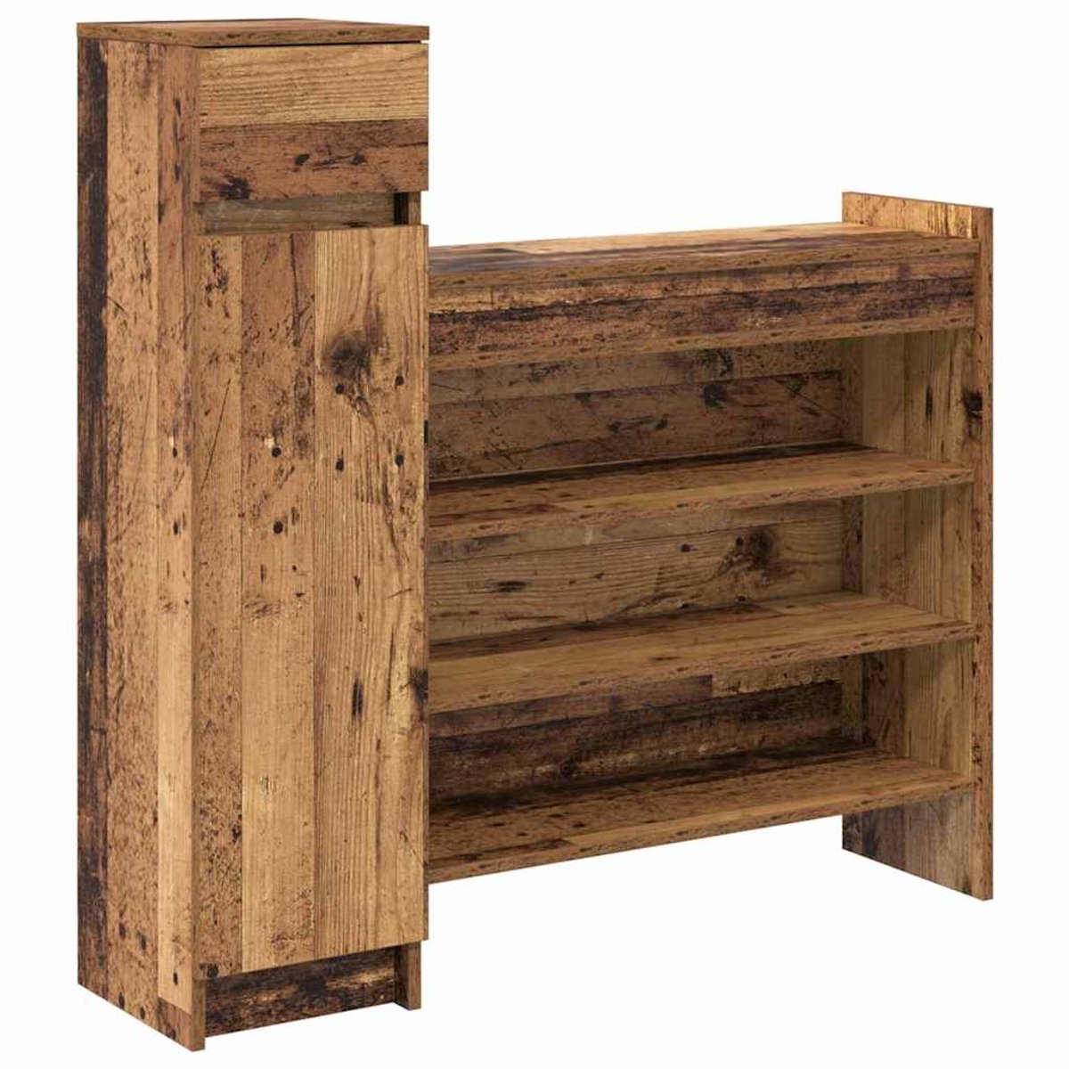 vidaXL - Schoenenkast - met - lade - Oud - hout - 100.5 - x - 28 - x - 100 - cm - Bewerkt - hout (8721288518842)