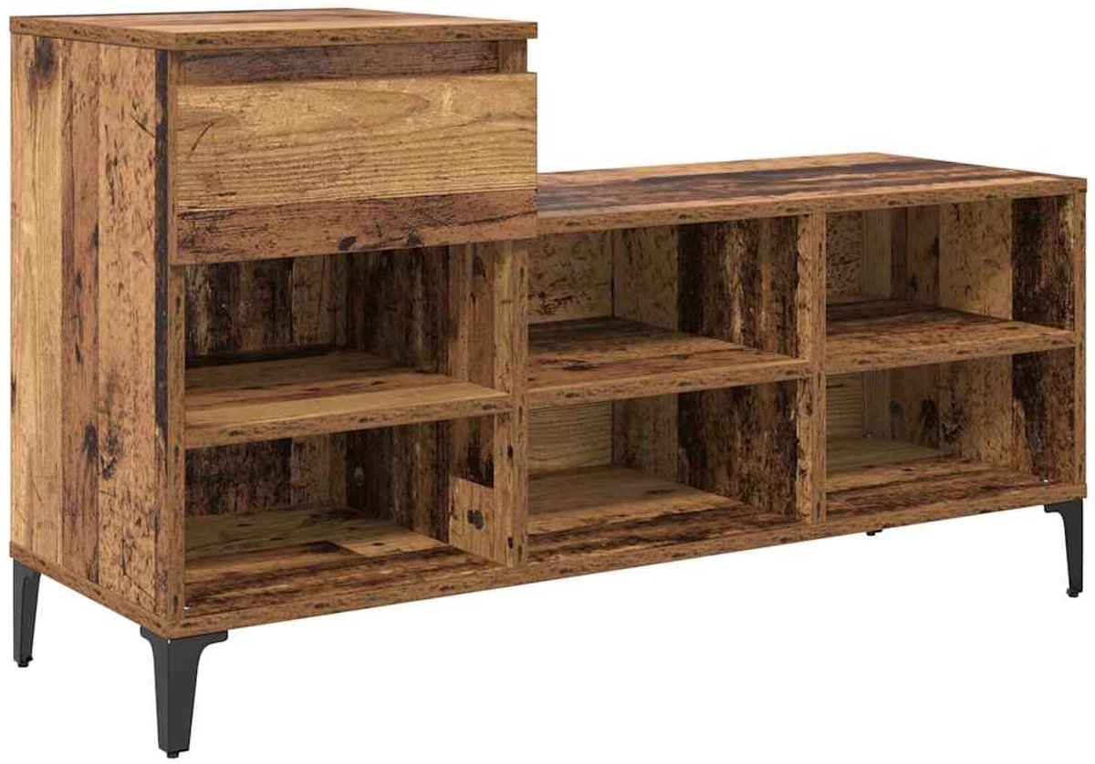 vidaXL - Schoenenkast - met - lade - Oud - hout - 102 - x - 36 - x - 60 - cm - Bewerkt - hout (8721288907660)