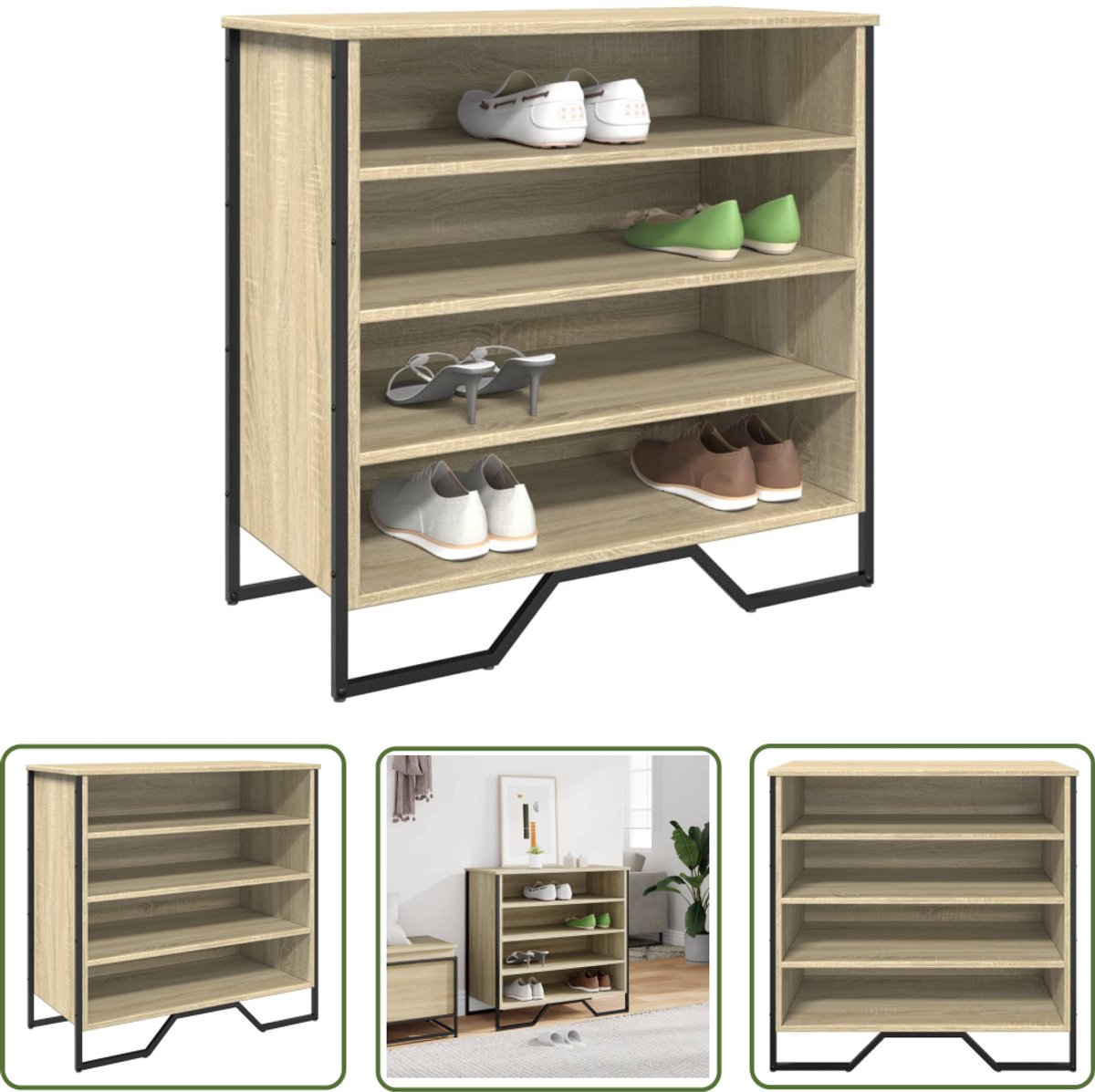 vidaXL Schoenenopbergers - Schoenenkast - Schoenenkast 80x38x78 cm bewerkt hout sonoma eikenkleurig - Houten Schoenenkast - Sonoma Eiken - Vintage Schoenenkast (8025340092067)