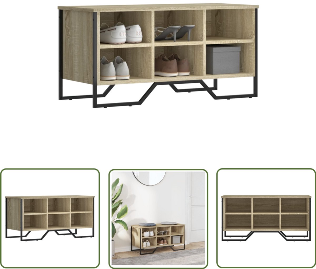 vidaXL Schoenenopbergers - Schoenenkast - Schoenenkast 90x38x45,5 cm bewerkt hout sonoma eikenkleurig - Houten Schoenenkast - Sonoma Eiken - Vintage Schoenenkast (8026870746918)