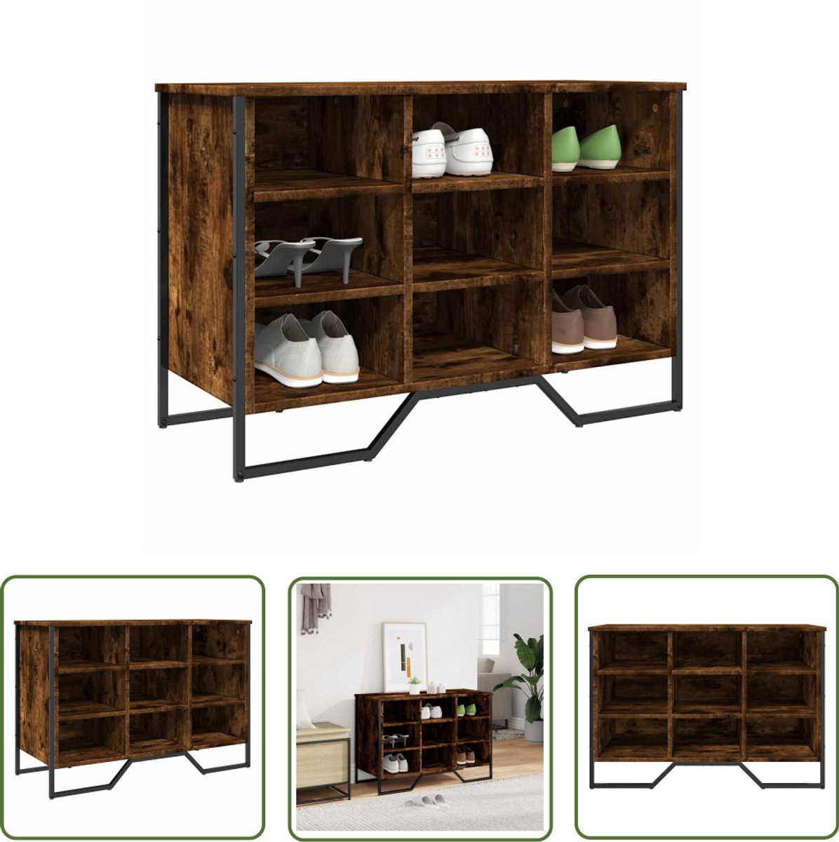 vidaXL Schoenenopbergers - Schoenenkast - Schoenenkast 90x38x61,5 cm bewerkt hout gerookt eikenkleurig - Bergruimte - Entree - Hallenkasten (8025340109642)