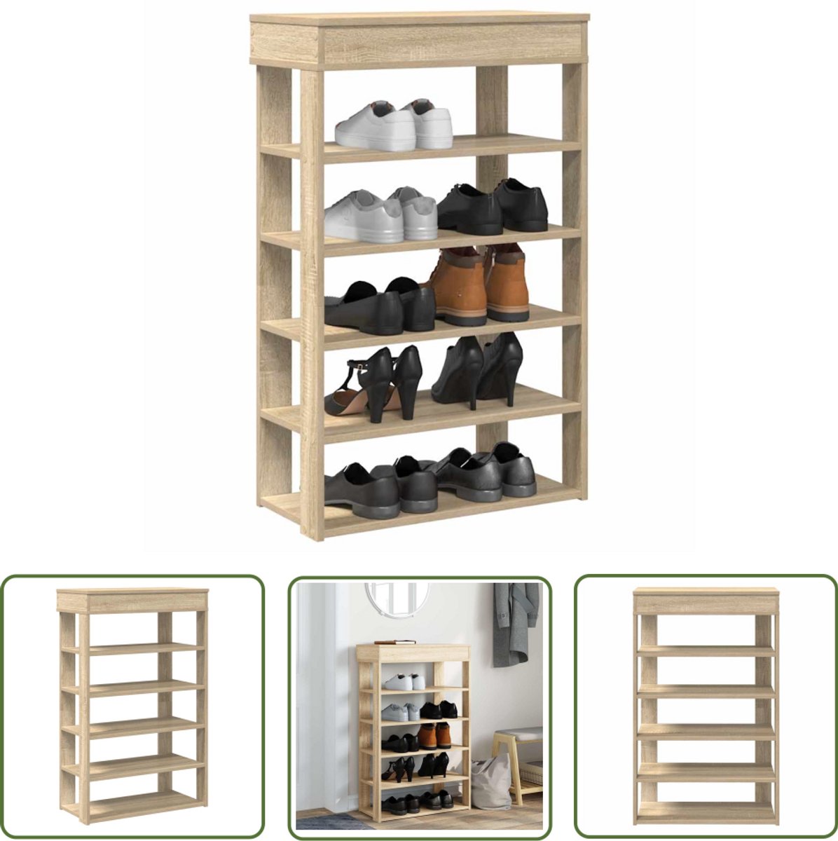vidaXL Schoenenopbergers - Schoenenrek - Schoenenrek 60x30x98 cm bewerkt hout sonoma eikenkleurig - Houten Schoenenkast - Interieurdecoratie - Organisator (8025340316309)