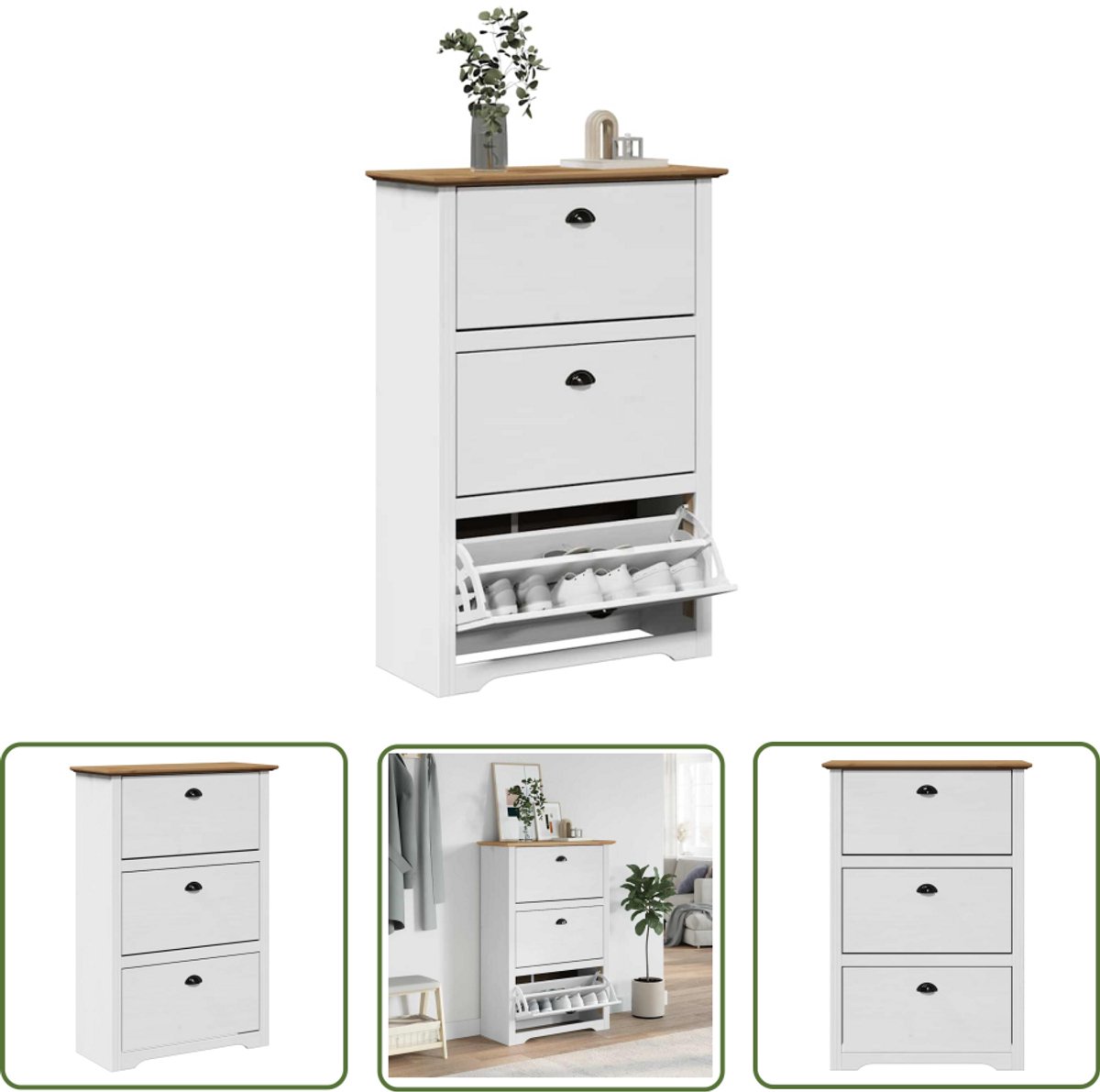 vidaXL Schoenenopbergt - Schoenenrek - Schoenenrek BODO 80x35x118 cm wit en bruin - Houten Schoenenkast - Garderobe Kast - Entree Furniture (8028506525263)