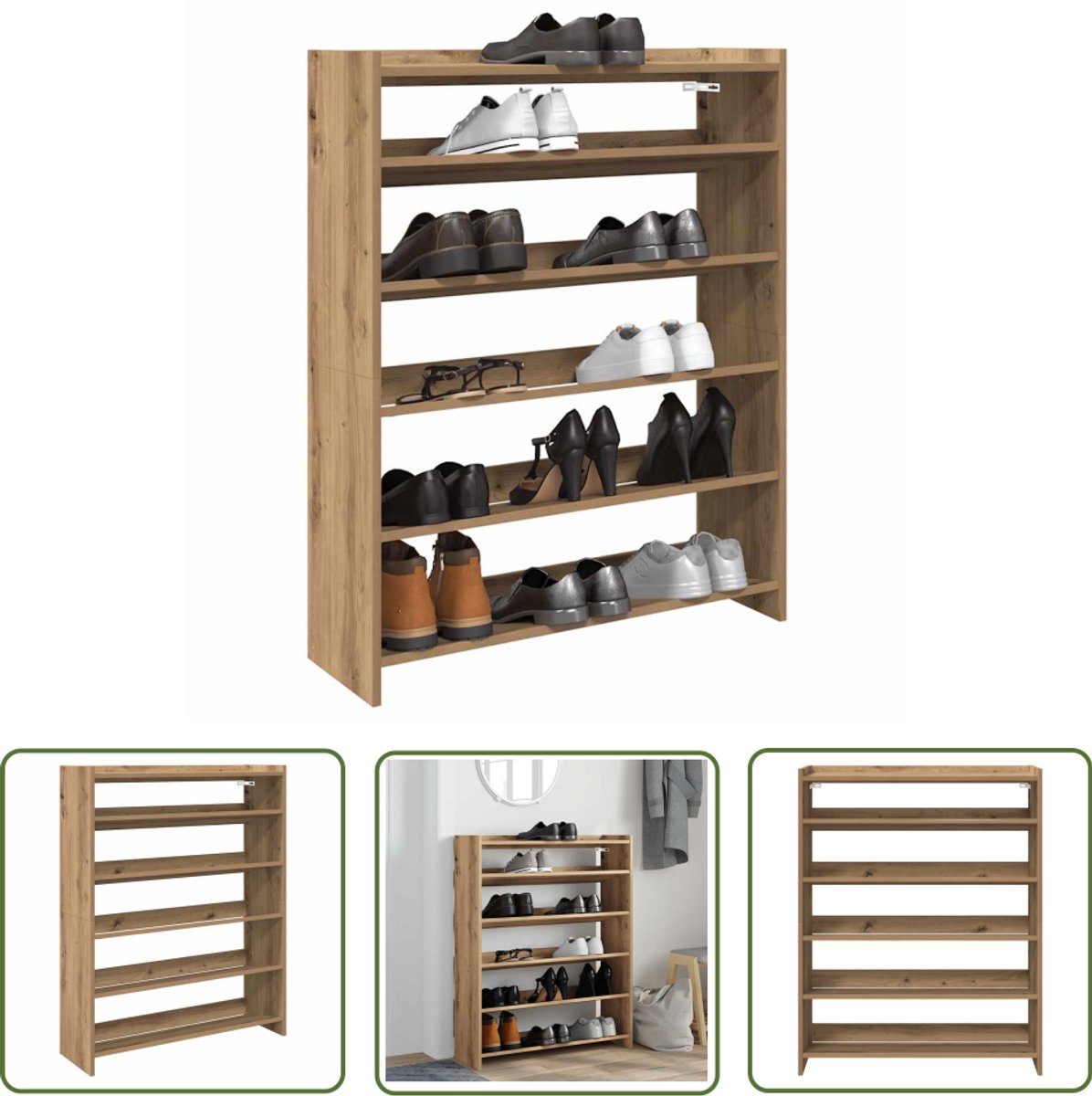 vidaXL Schoenenrek 80x25x100 cm bewerkt hout artisanaal eikenkleur - Schoenenrek - Houten Schoenenrek - Entree Meubel - Gang Meubel - Opbergkast (8025340323857)