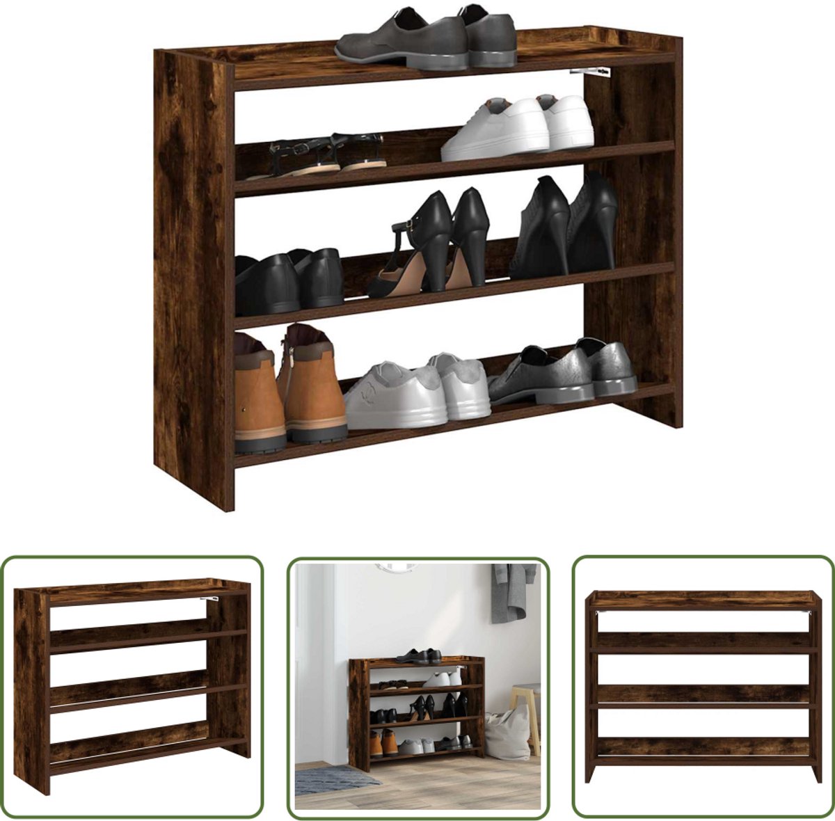 vidaXL Schoenenrek - Schoenenkast - Schoenenrek 80x25x62 cm bewerkt hout gerookt eikenkleurig - Houten Schoenenrek - Vintage Schoenenrek - Entree Kast (8025340871785)