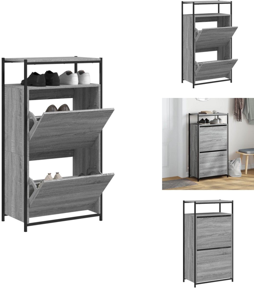 vidaXL Schoenenrek - Schoenenrekken - Opbergrek Voor Schoenen - Schoenenstellage - Schoenenkast 60x34x112 cm bewerkt hout grijs sonoma eikenkleur (8088274957147)