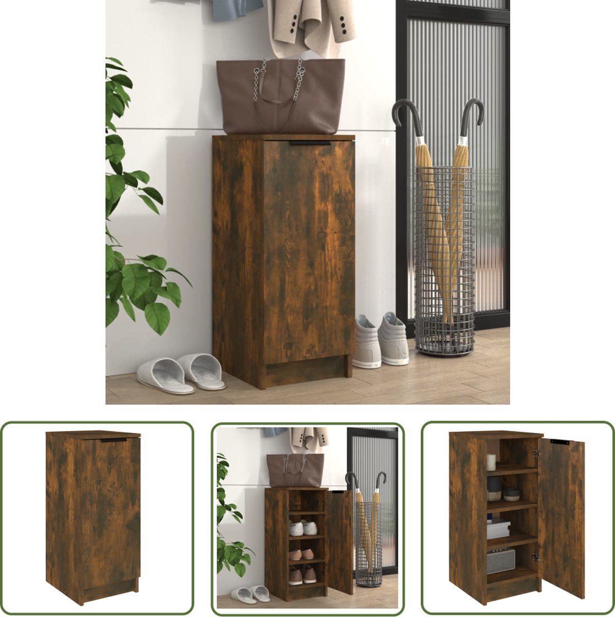 vidaXL Schoenuitlegger - Schoenenkast - Schoenenkast 30x35x70 cm bewerkt hout gerookt eikenkleurig - Bergruimte - Houten Schoenenkast - Bruine Schoenenkast (8721032235506)