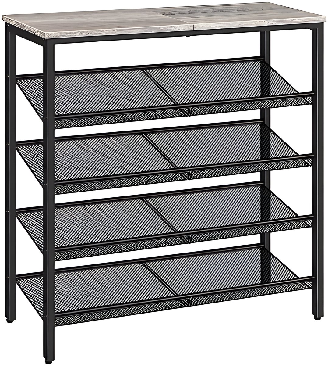 5-laags schoenenrek met verstelbare metalen roosters, ruim opbergrek voor 16-20 paar schoenen, industriële stijl, greige-zwarte afwerking, ideaal voor hal of gang (8785341872531)