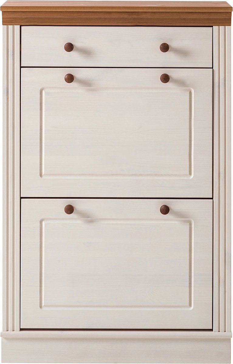 Anita|Schoenenkast met 2 kleppen en 1 lade in Pine White (5711950078937)