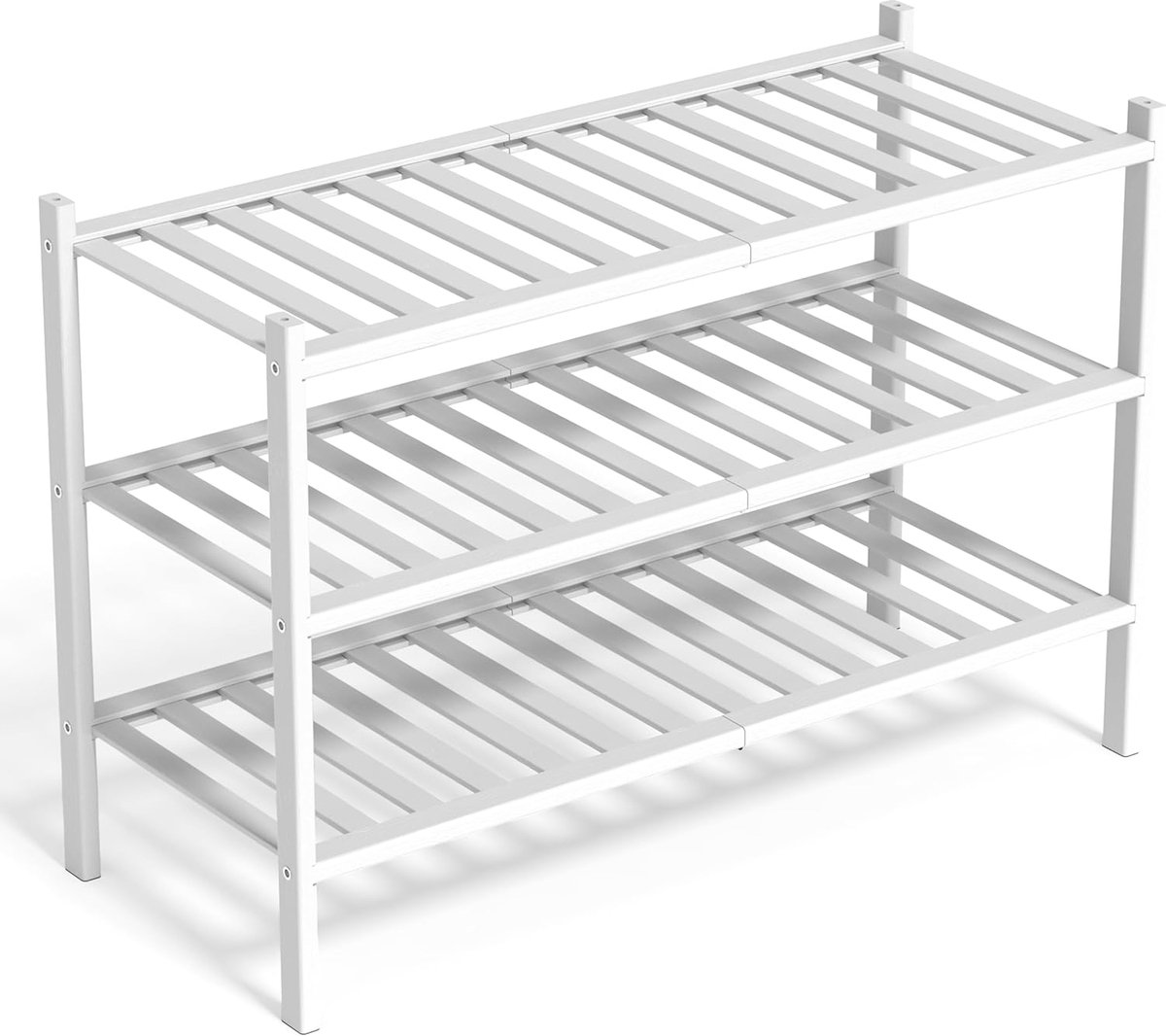 Bamboe Schoenenrek - 3 Niveau schoenenkast - 68 x 28 x 46 cm - bamboerek - Schoenenkast - Schoenenstandaard ideaal voor Hal - Woonkamer en Gang (Wit) (8785341876775)
