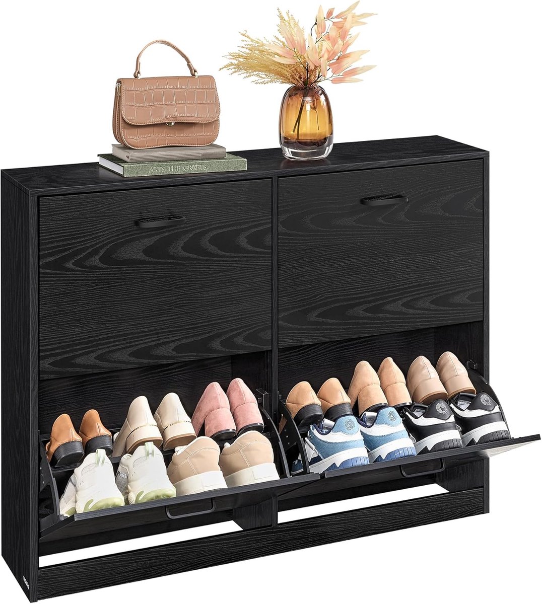 Conway Living® - Schoenenkast - voor 28 paar Schoenen - Schoenenrek met 4 inklapbare lades - 24 x 83 x 106 cm - Hout - Zwart (8721321470526)