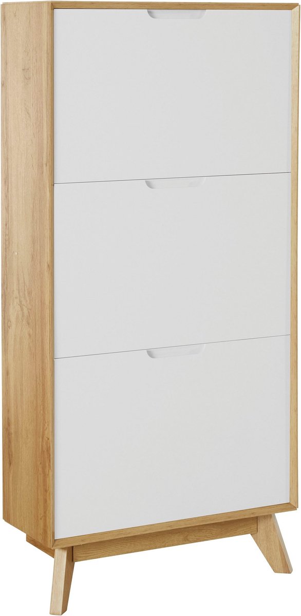Ezra|Schoenenkast met 3 kleppen in eiken look wit (5711950524175)