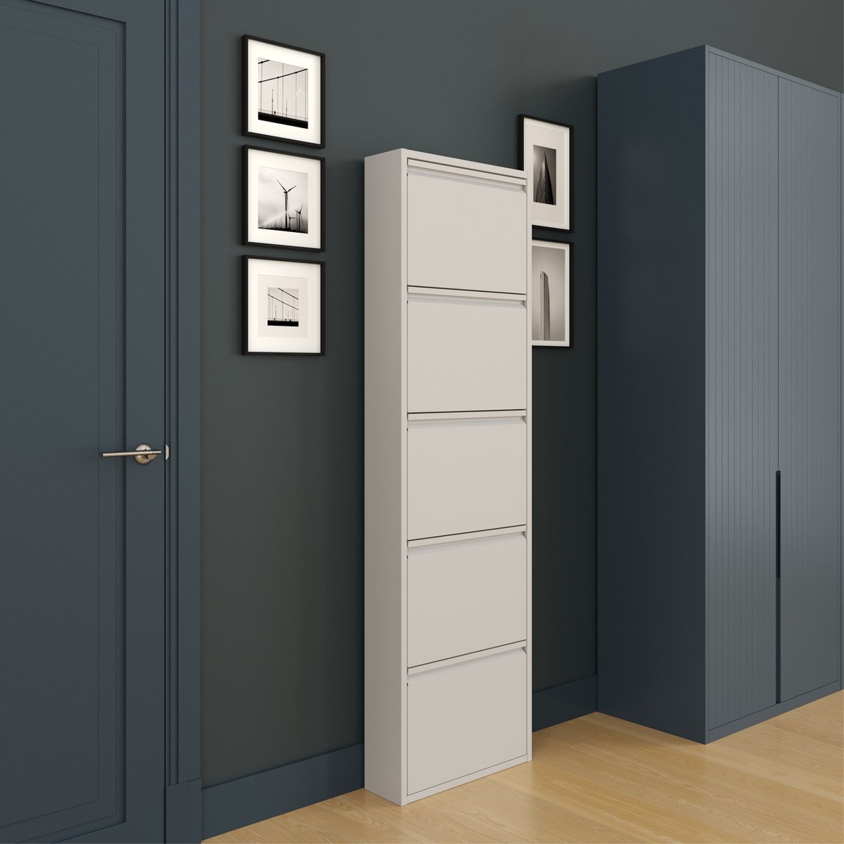 Furni24 Shoe closet, metaal 50 x 15 x 170 cm, grijs RAL 7035 (8684032204814)