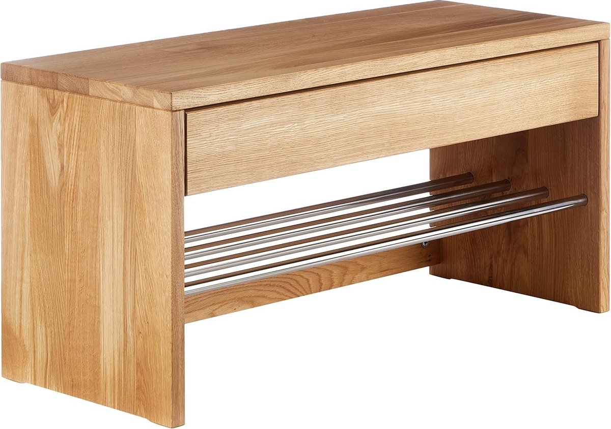 Goodivery ® Stijlvolle Garderobenbank en Schoenenrek van Massief Wild Eikenhout met Chromen Legplank en Lade (8721211614481)