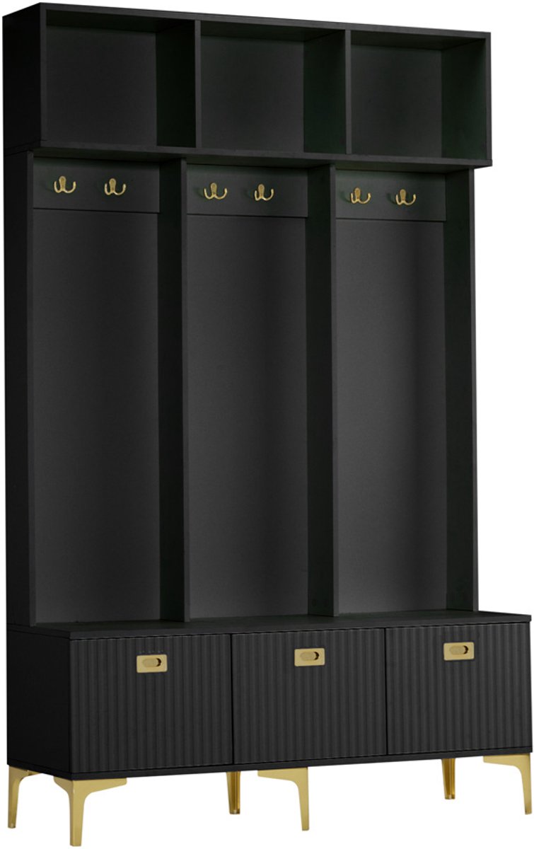 Gotagee Bijzetkast Garderobeset met bank Kledingrek Multifunctionele opbergkast Zwart (4255839425548)