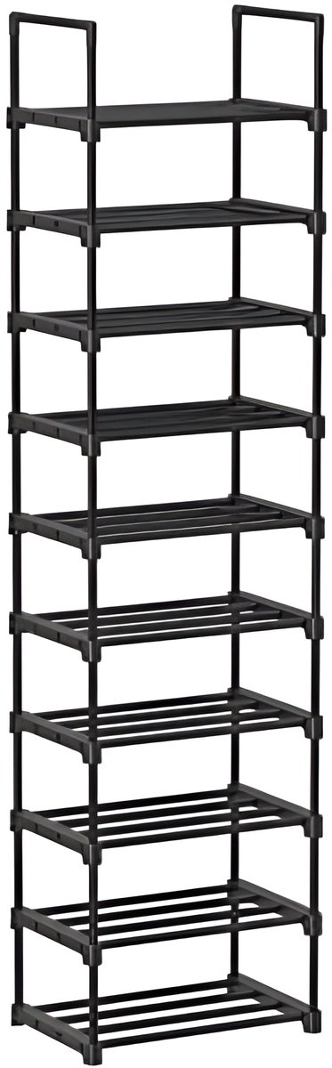 Groot metalen schoenenrek met 10 planken, doe-het-zelf opbergsysteem, ruimtebesparend multifunctioneel rek voor woonkamer, slaapkamer en keuken, zwart (8785341872319)